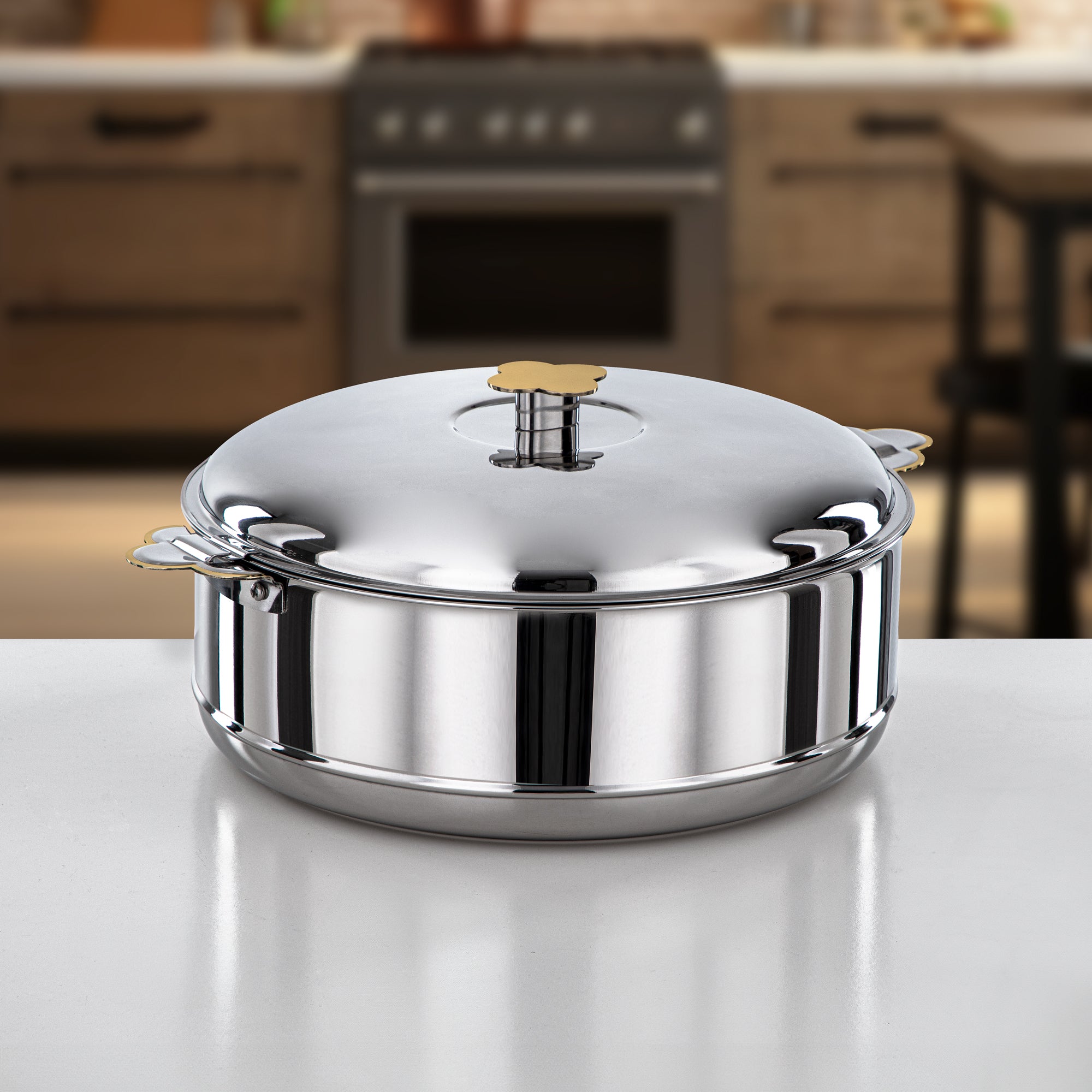 طقم حرارات المرجان ستانلس ستيل فضي وذهبي قطعتان (H25PG1) – مجموعة فيدا | تقديم بسعة كبيرة لرمضان والتجمعات