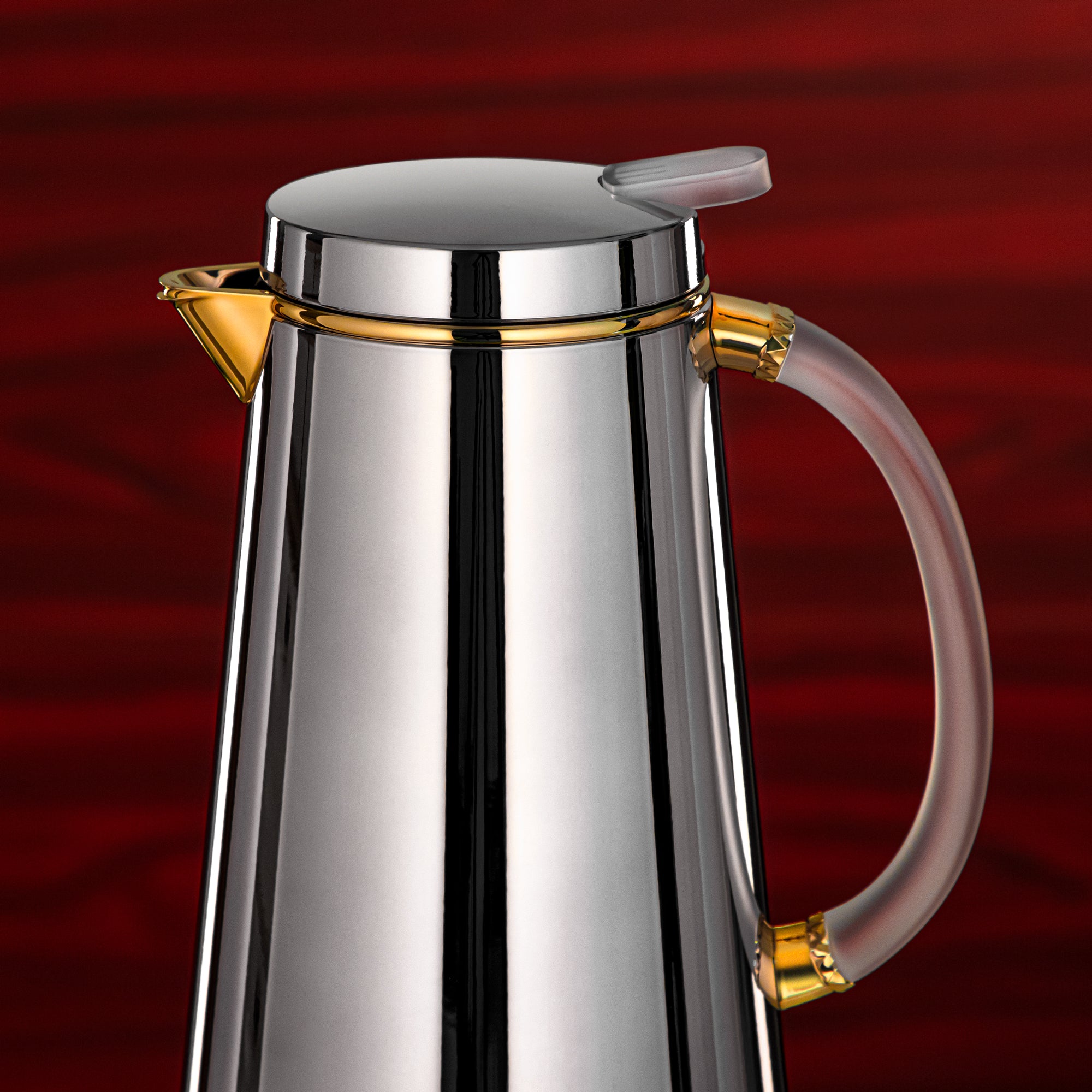 تيرمس المرجان معدن 1 لتر فضي مع صنبور ذهبي ومقبض فروست (VOP-1000 CC95Y15) – تقديم أنيق | رمضان و التجمعات