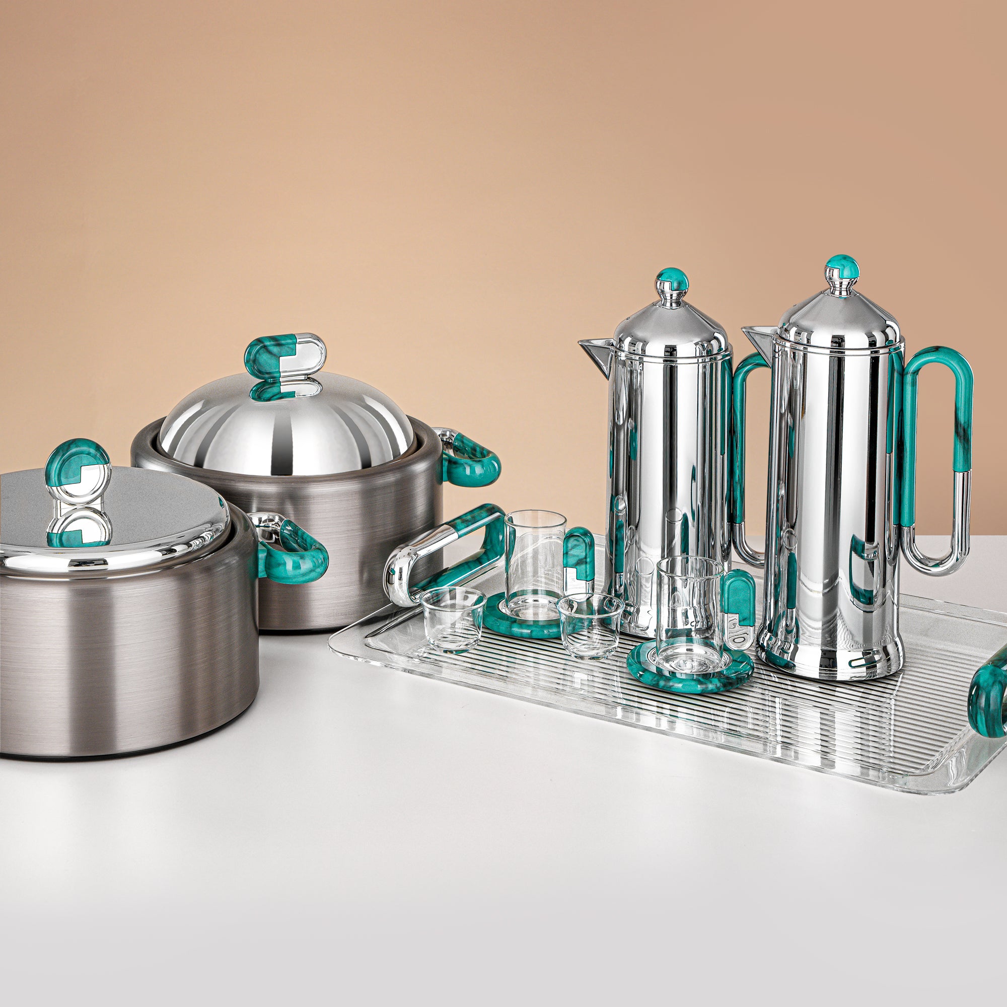 Almarjan 23 Pieces Serving Set, Silver & Tiffany Marble