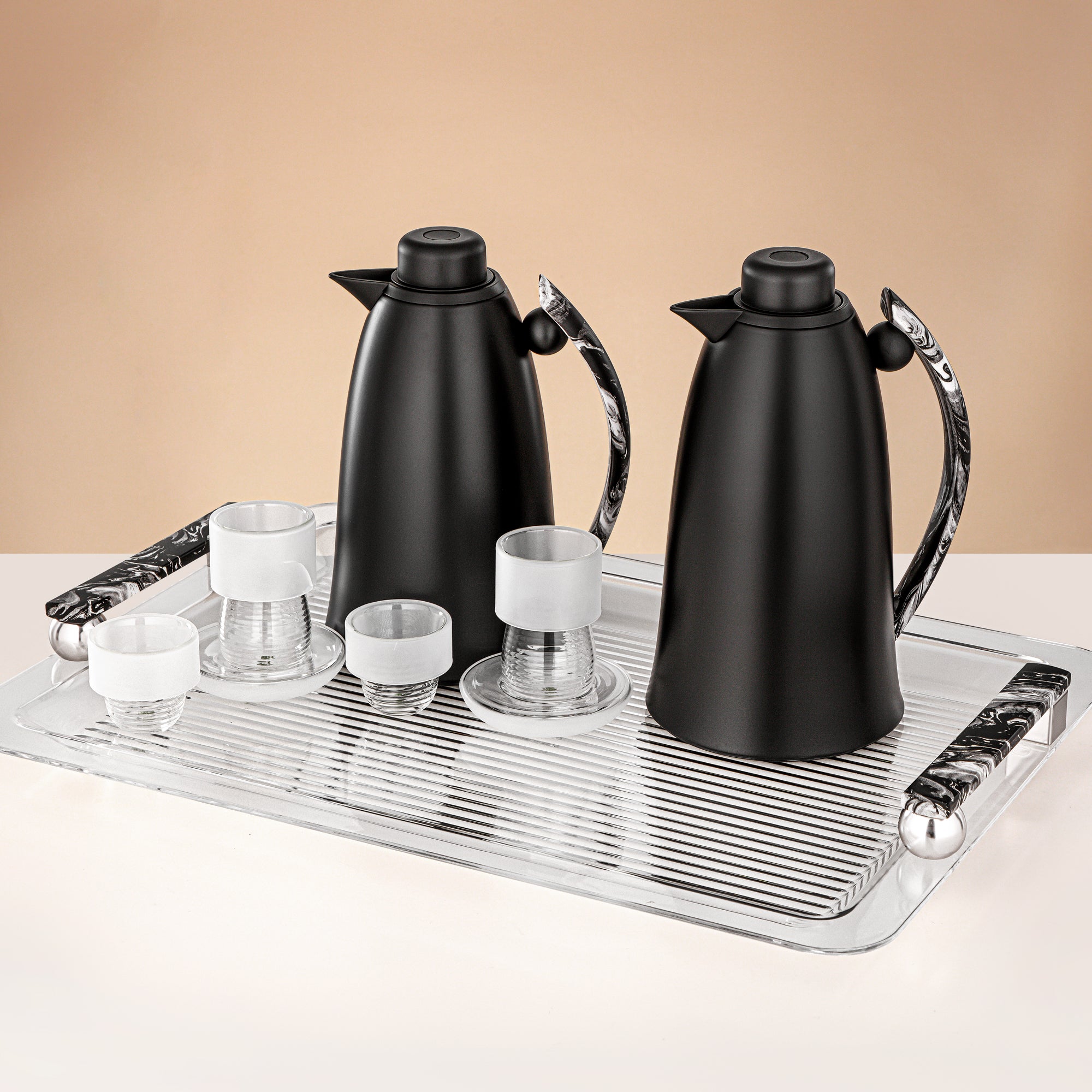 Almarjan 21 Pieces Serving Ensemble, Matt Black & Marble