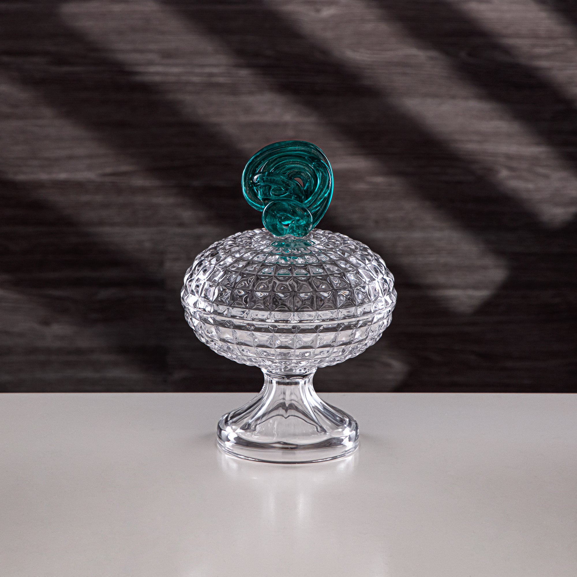 Almarjan Candy Bowl 14.5cm Glass Clear with Turquoise Knot