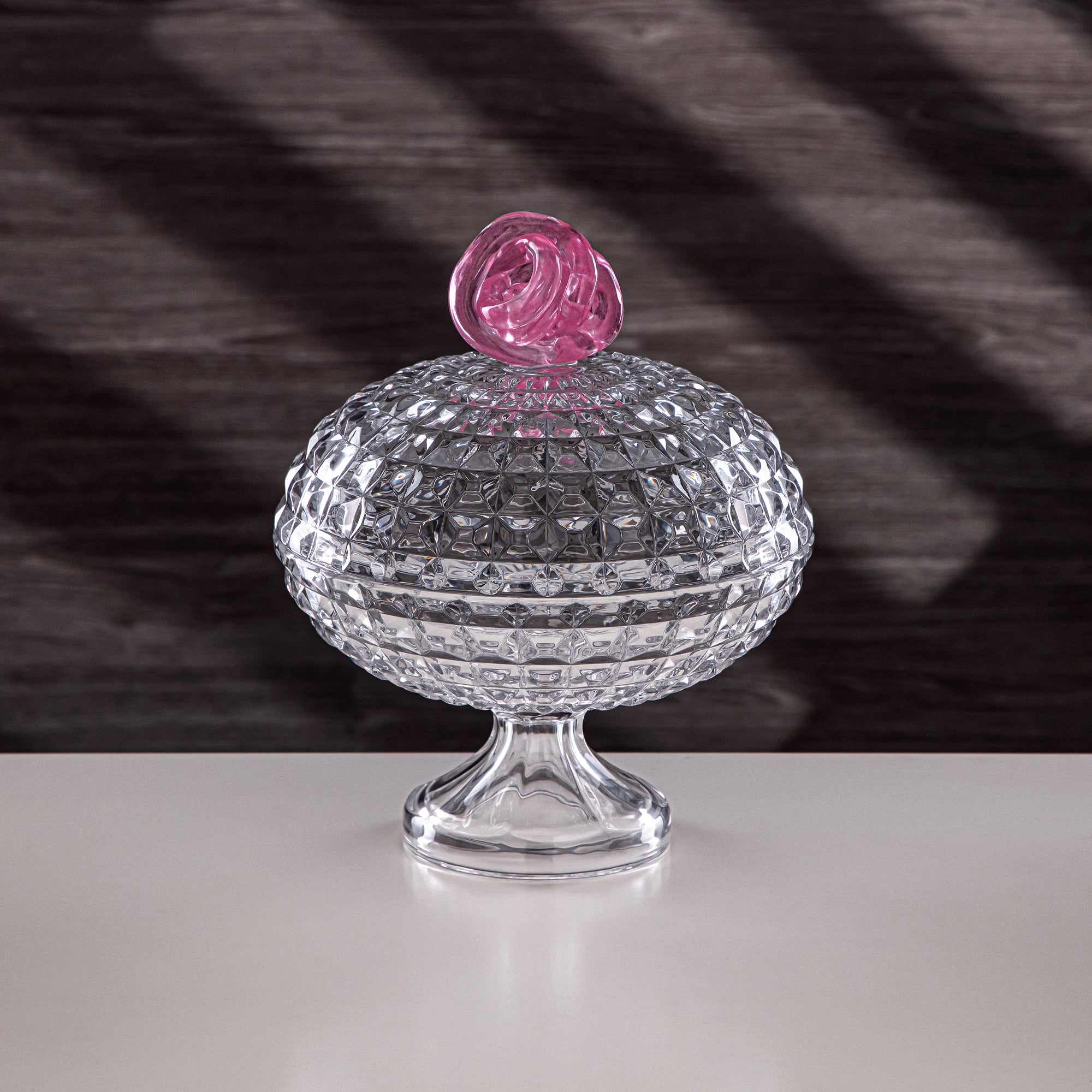 Almarjan Candy Bowl 20cm Glass Clear with Pink Knot