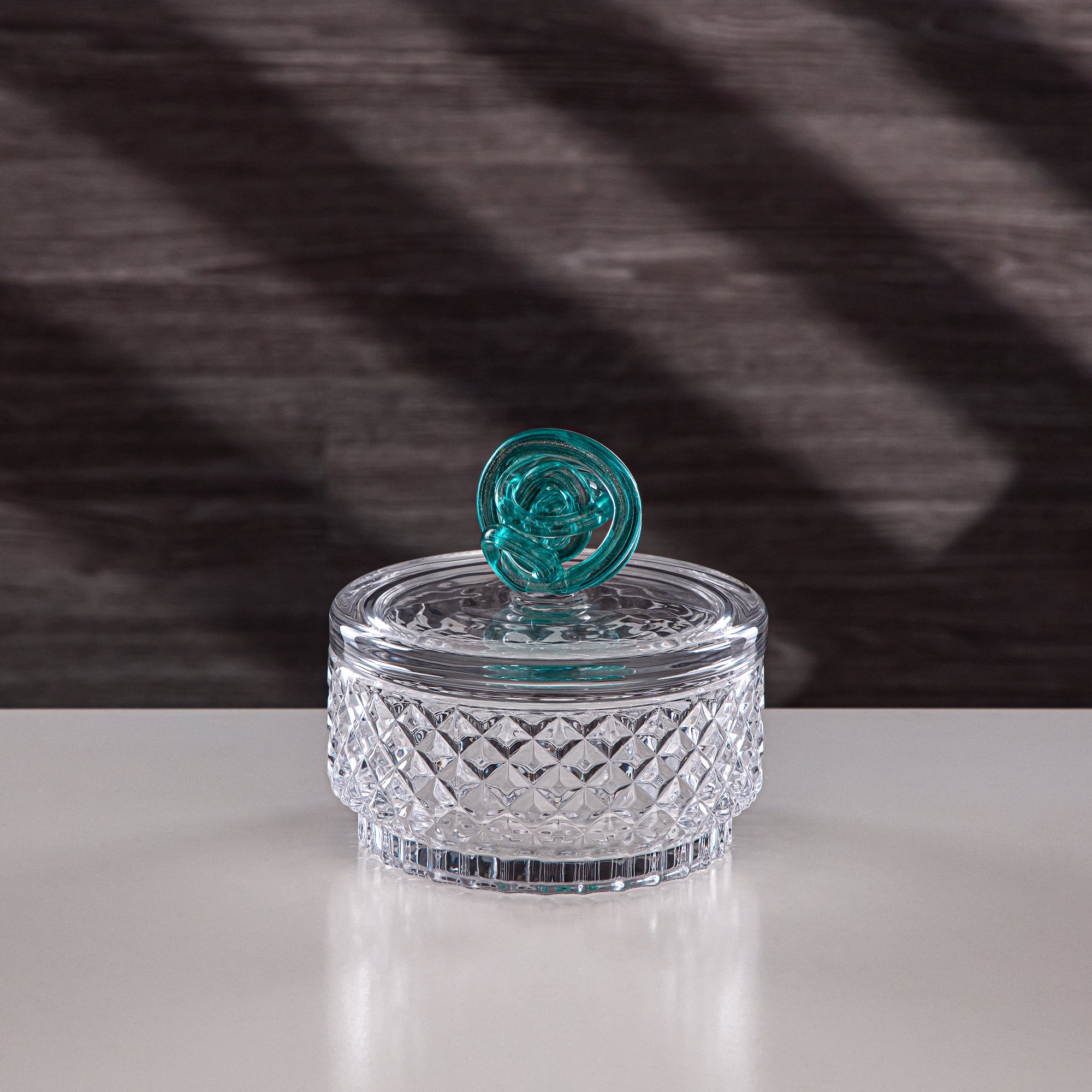 Almarjan Candy Bowl 15cm Glass Clear with Turquoise Knot