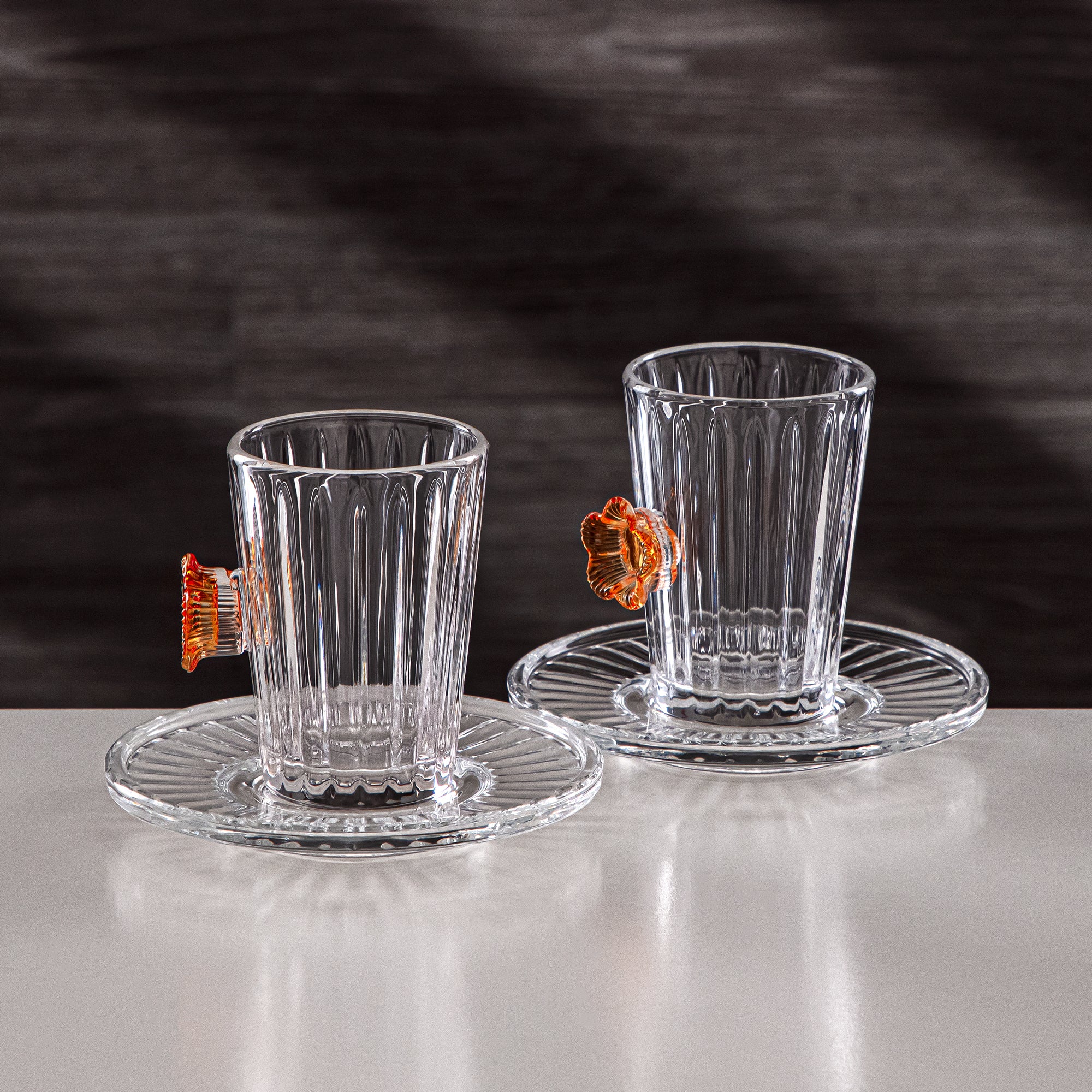 Almarjan Tea Cup & Saucer Clear with Orange Flower