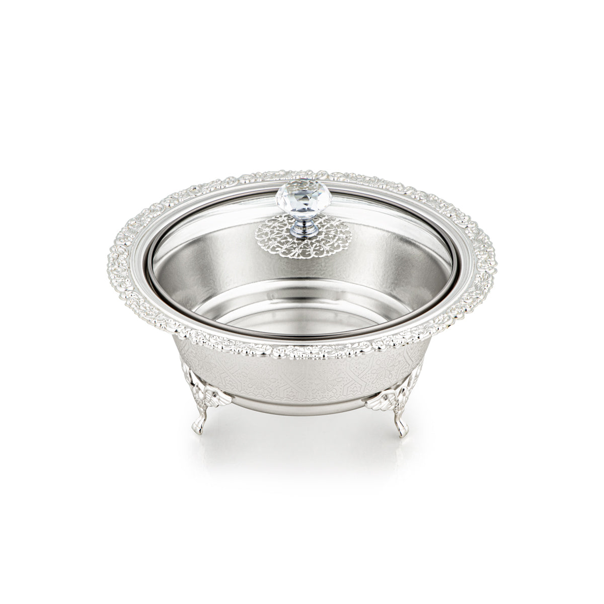 Almarjan 20 CM Date Bowl With Glass Cover Silver - 851-27 SA