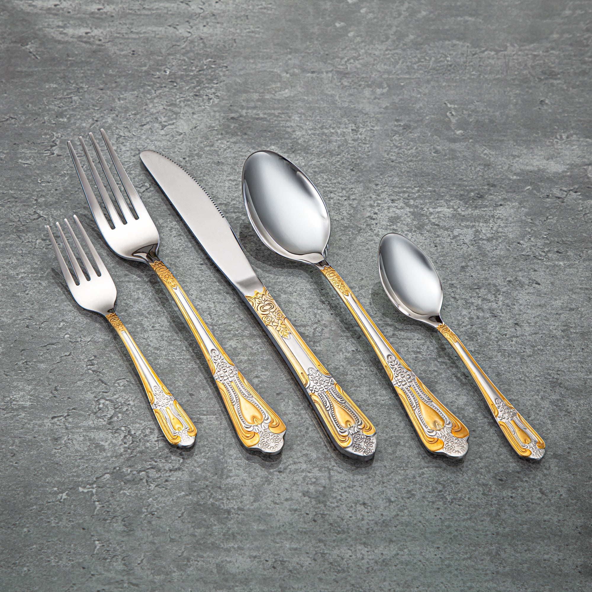 Almarjan 32 Pieces Stainless Steel Cutlery Set With Holder Silver & Gold - CUT0010206