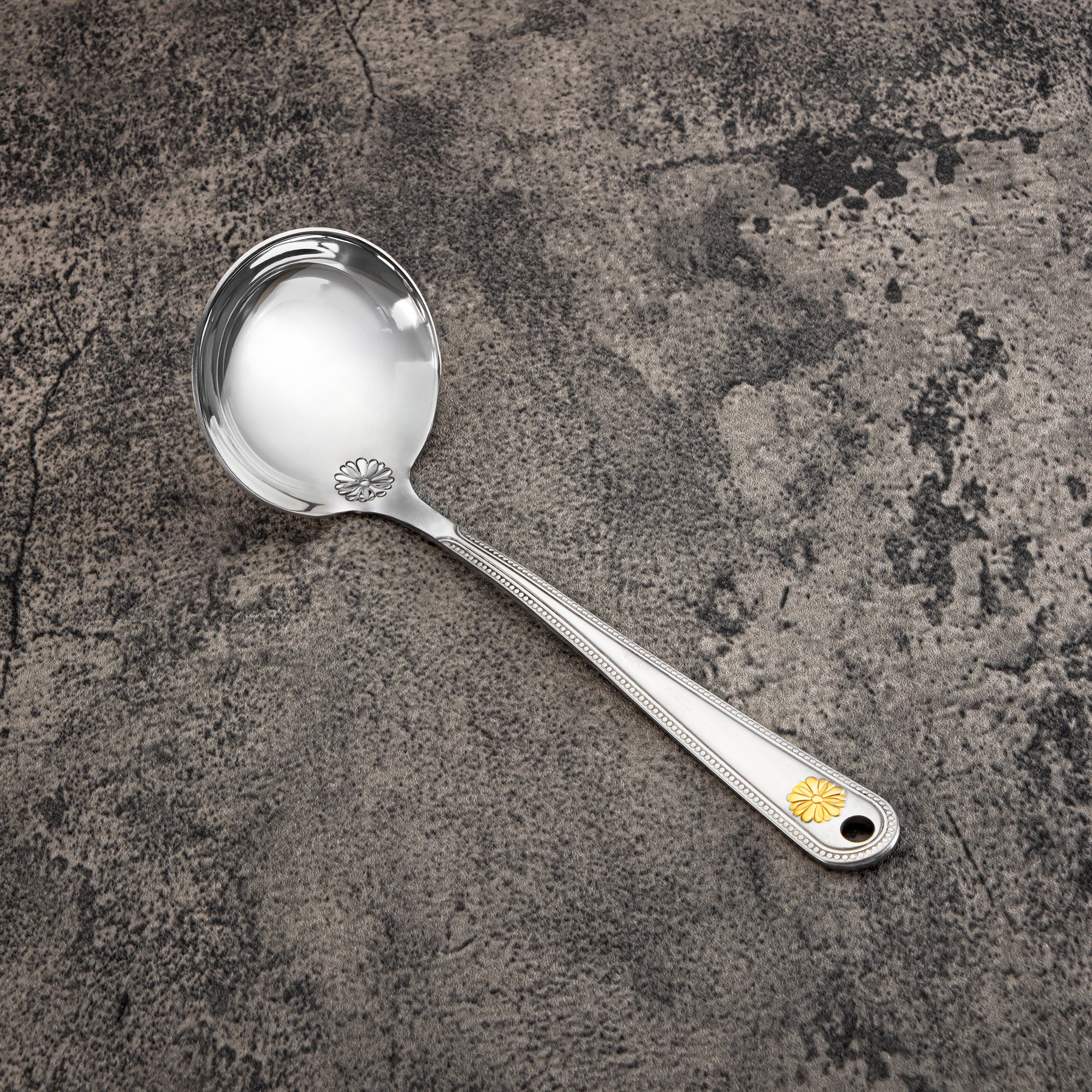 Almarjan Small Soup Ladle, Stainless Steel, Silver & Gold (CUT0010404) Elegant Flatware