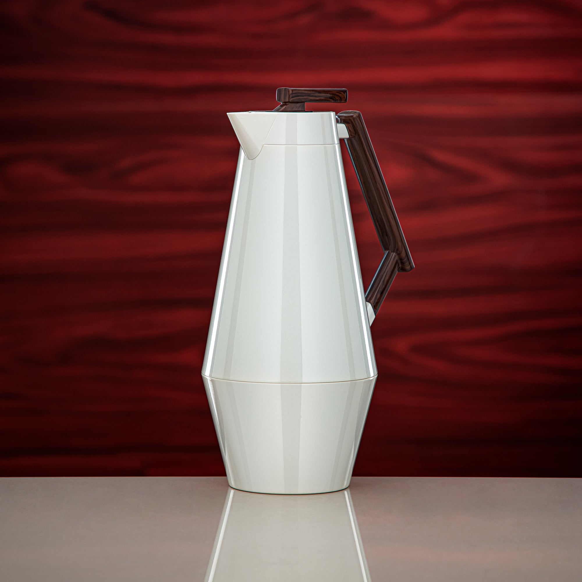 طقم ترامس المرجان 0.7 لتر و1 لتر بلون أبيض لؤلؤي وخشب داكن