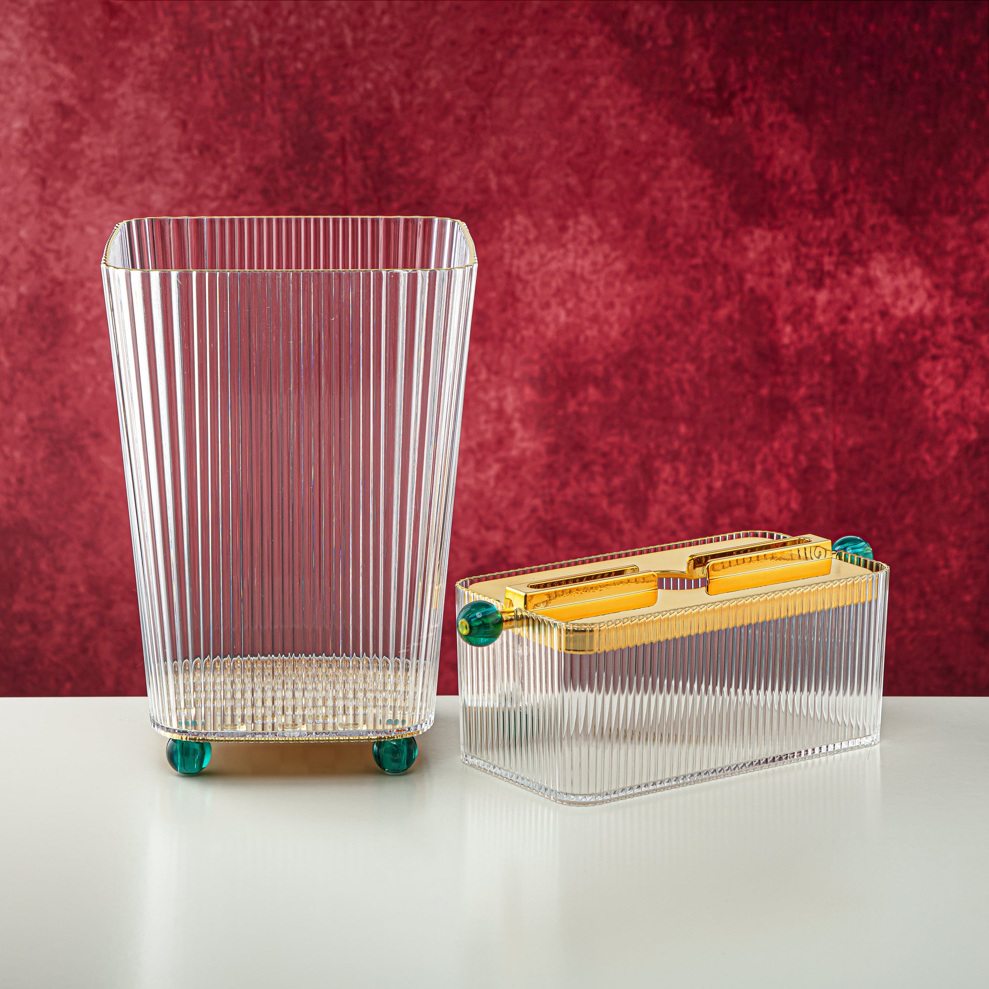 Almarjan 2 Pieces Acrylic Dustbin & Tissue Box Set - FB01/02 DG/G