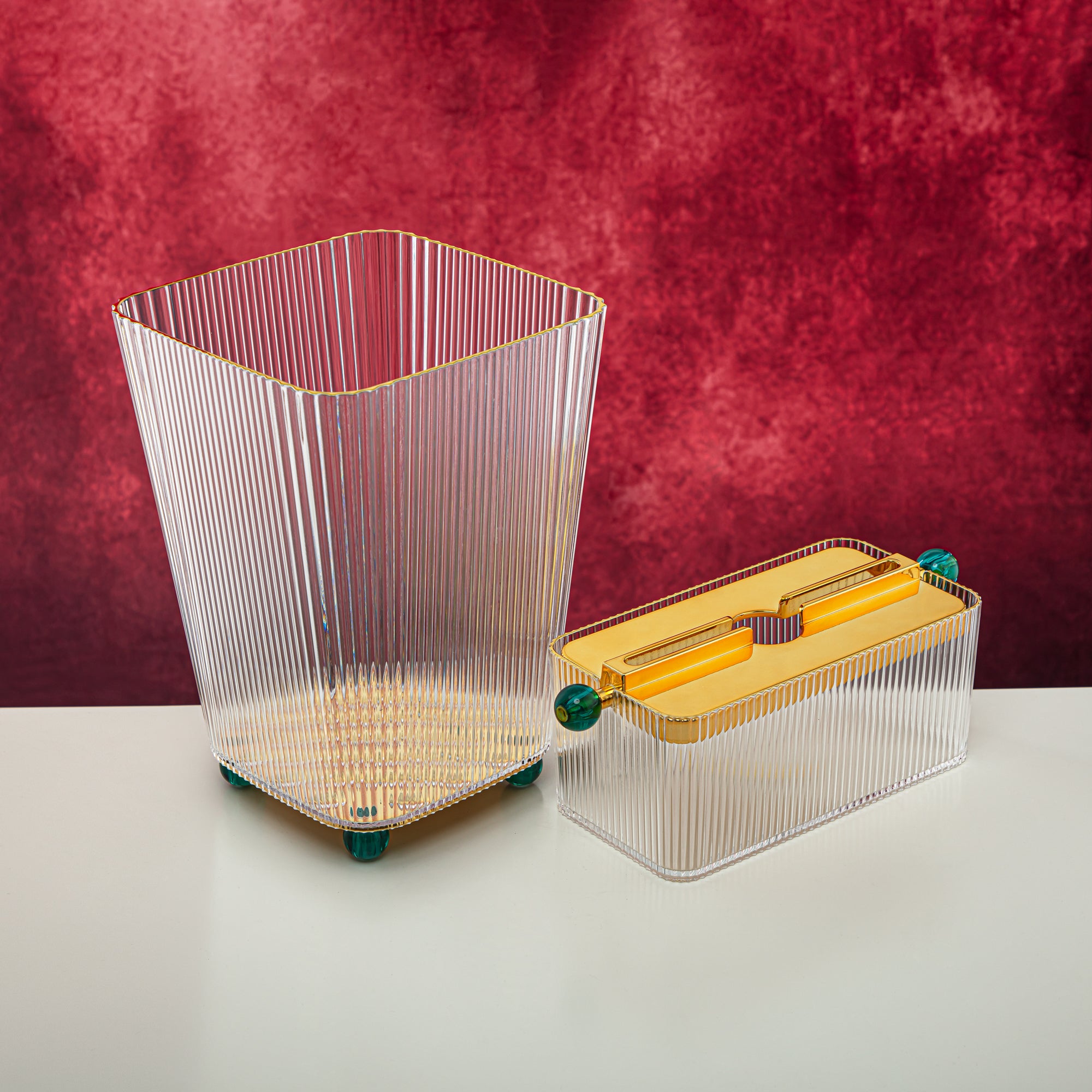 Almarjan 2 Pieces Acrylic Dustbin & Tissue Box Set - FB01/02 DG/G