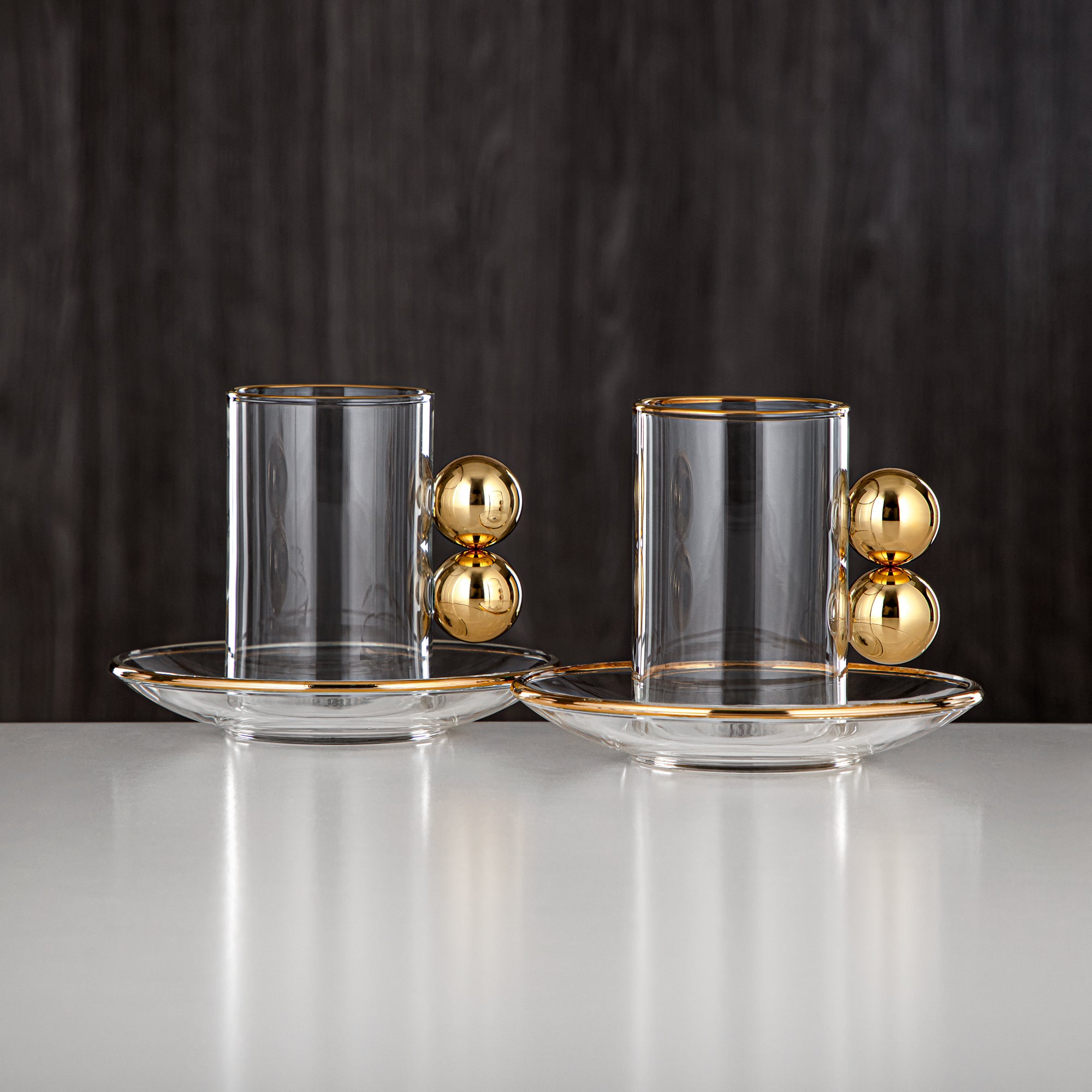 Almarjan Tea Set 6 Pieces, Glass, Golden Rim & Handle (FB807-12 ALLG) - Modern Tea Rituals