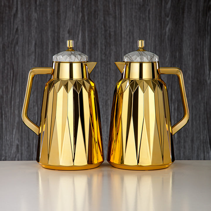 Almarjan Vacuum Flask Set - 1L + 1L, ABS, Pearl White Marble & Gold, Mirror Finish | FG209AB-100 WM/G