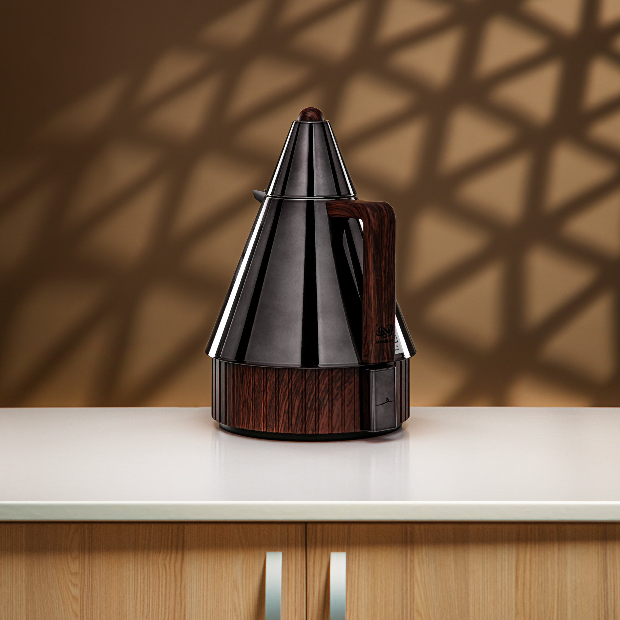 Almarjan Vacuum Flask Set 1L + 1L Gun Black & Dark Wood