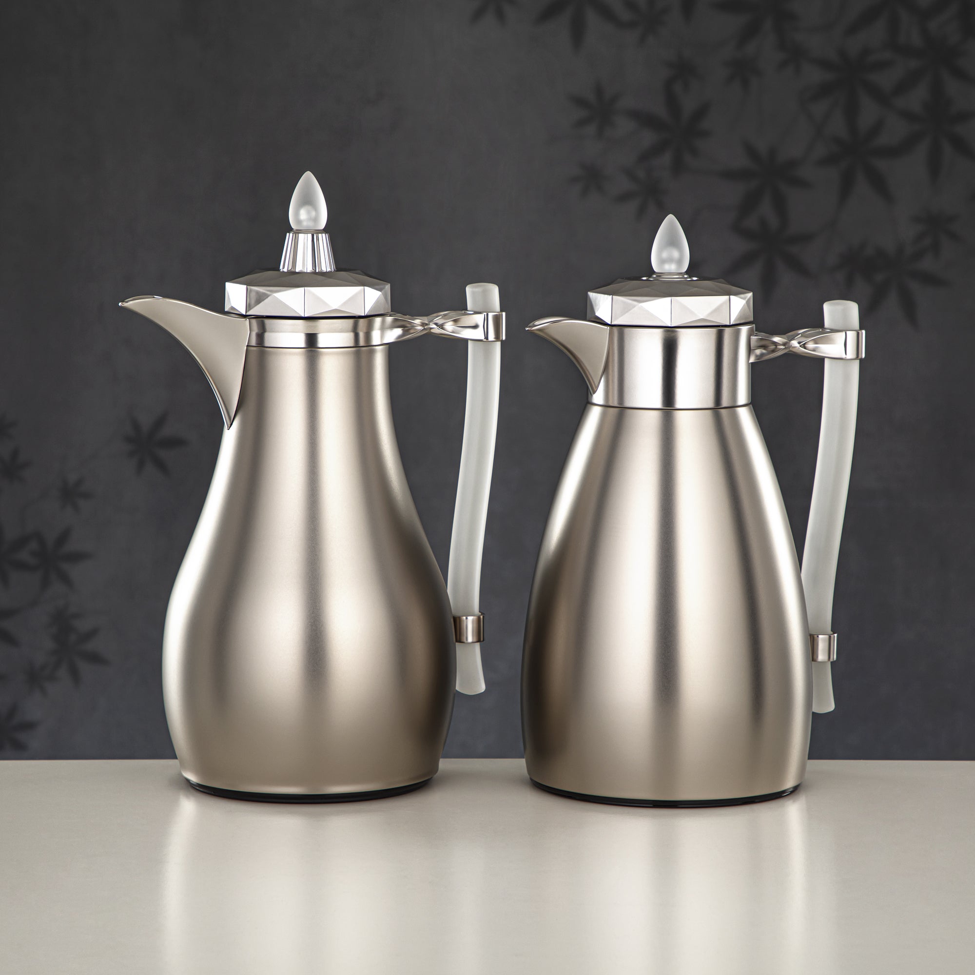 Almarjan Vacuum Flask Set, Push Button - 1L + 1L, Matt Silver & Frost (FG806AB-100 MC/FA) - Tea & Coffee Tradition