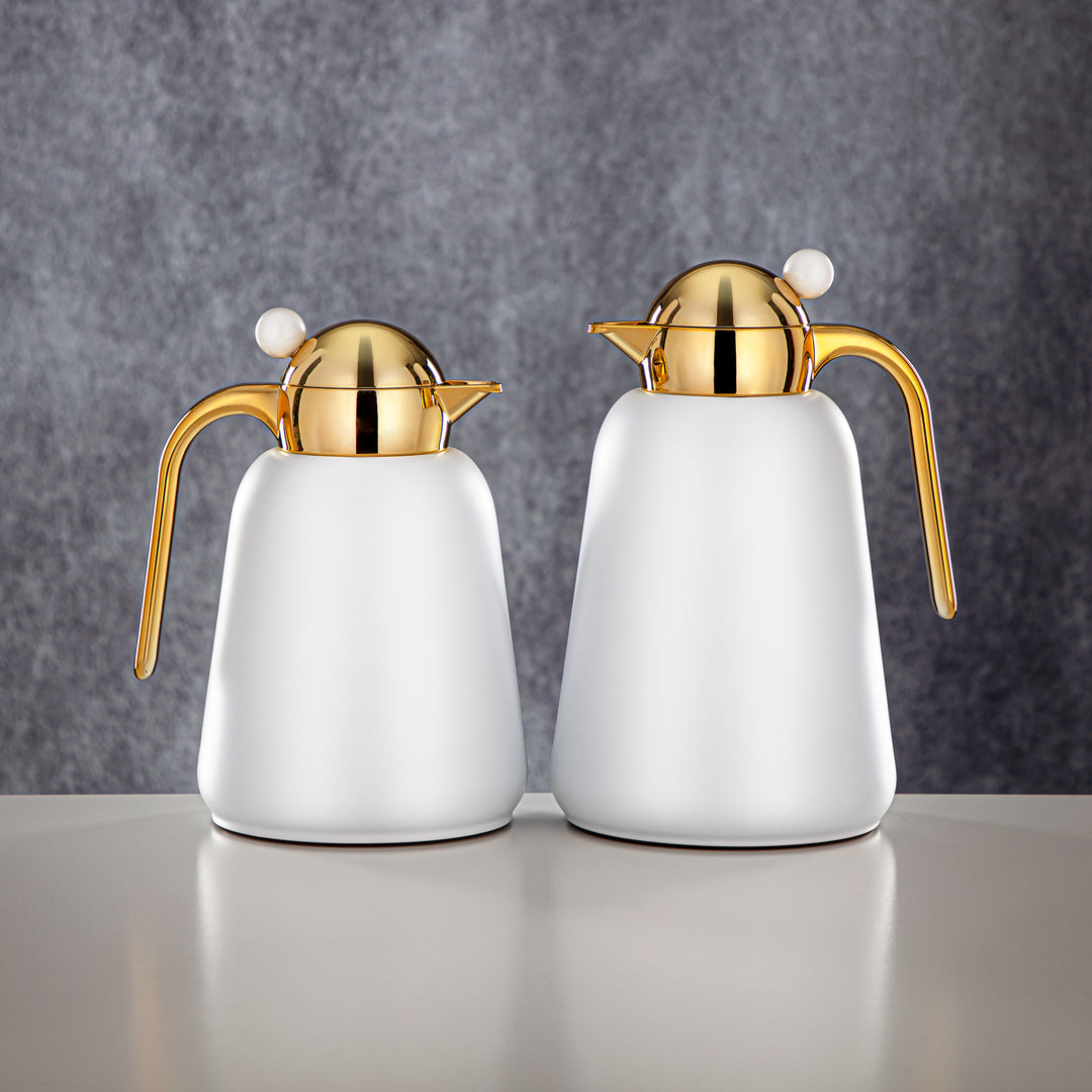 Almarjan Vacuum Flask Set - 1L + 1.5L, White & Gold (FG807-100/150 PW/G) - Modern Vacuum Flask