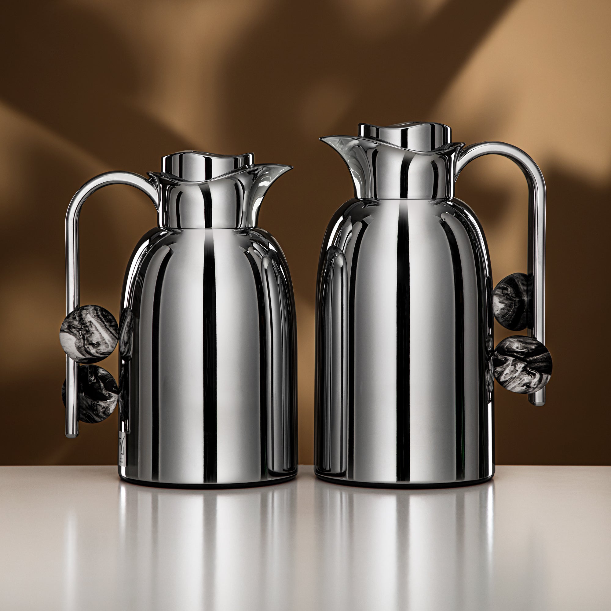 Almarjan Vacuum Flask Set 0.7L + 1L Silver & Marble