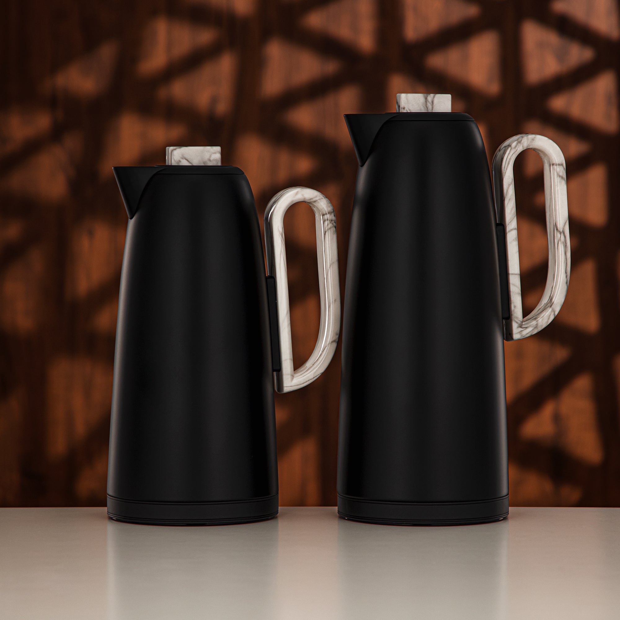 Almarjan Vacuum Flask Set 0.7L & 1L Matt Black & Marble