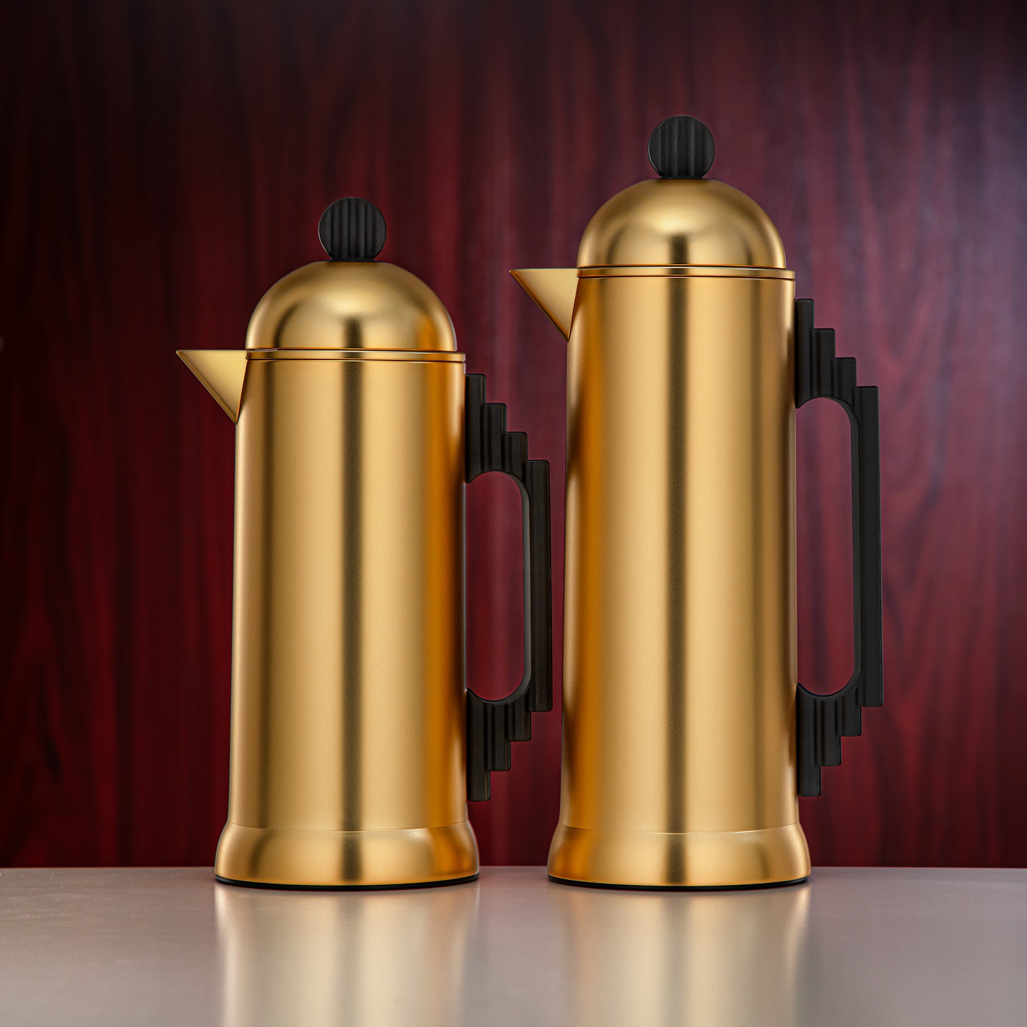Almarjan Vacuum Flask Set 0.7L & 1L Matte Gold & Black