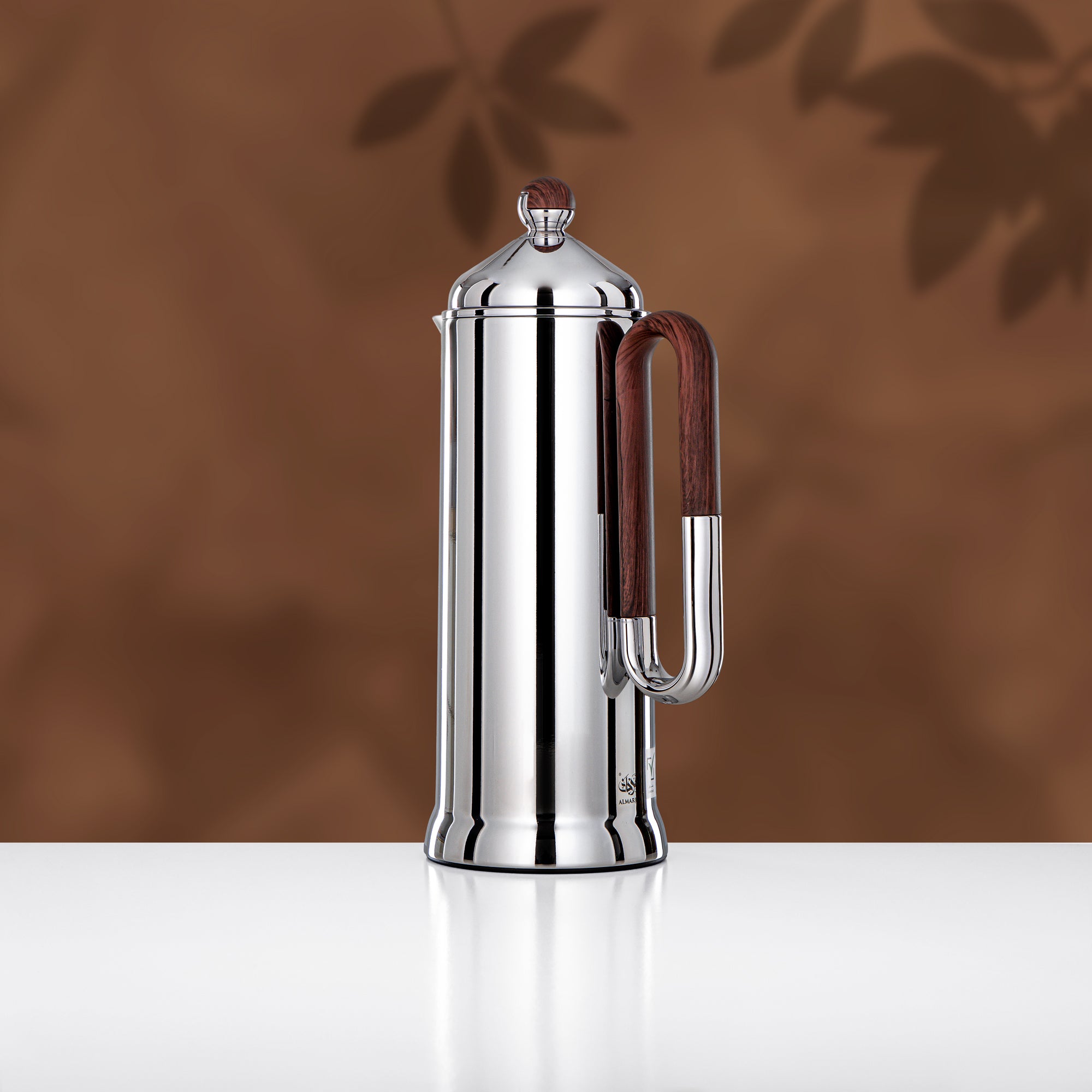 Almarjan 2 Pieces Vacuum Flask Set, Silver & Dark Wood
