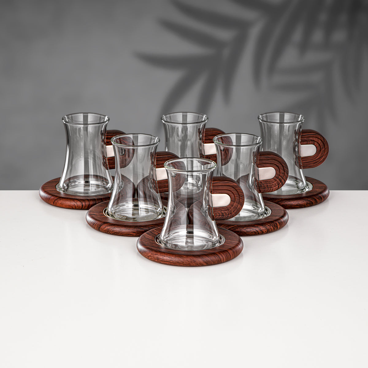 Almarjan 18 Pieces Tea & Coffee Set, Matt Nickel & Dark Wood