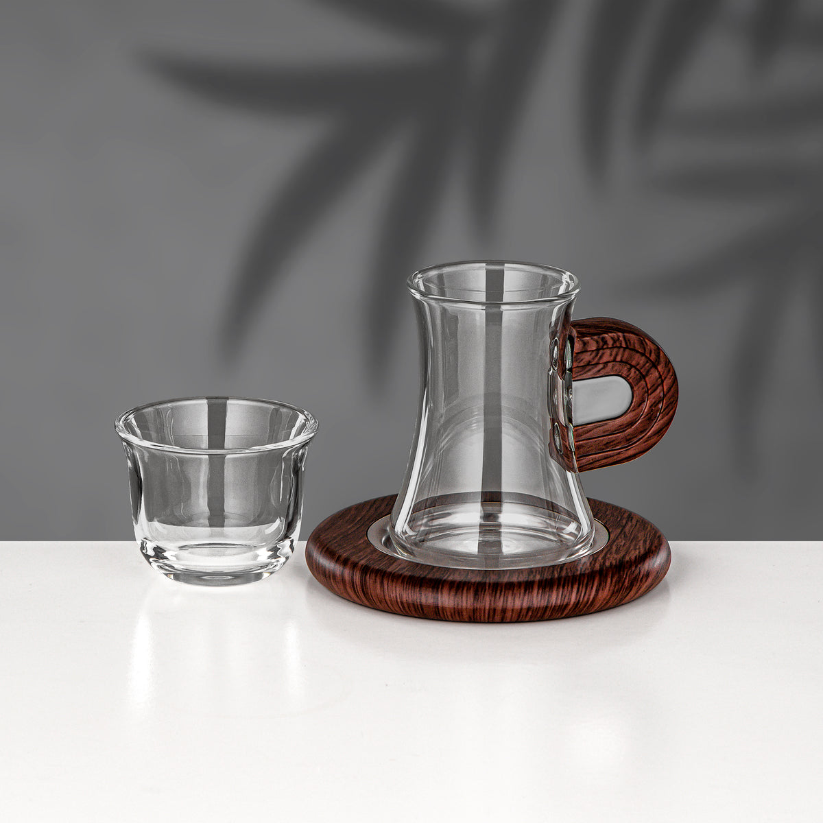 Almarjan 18 Pieces Tea & Coffee Set, Matt Nickel & Dark Wood