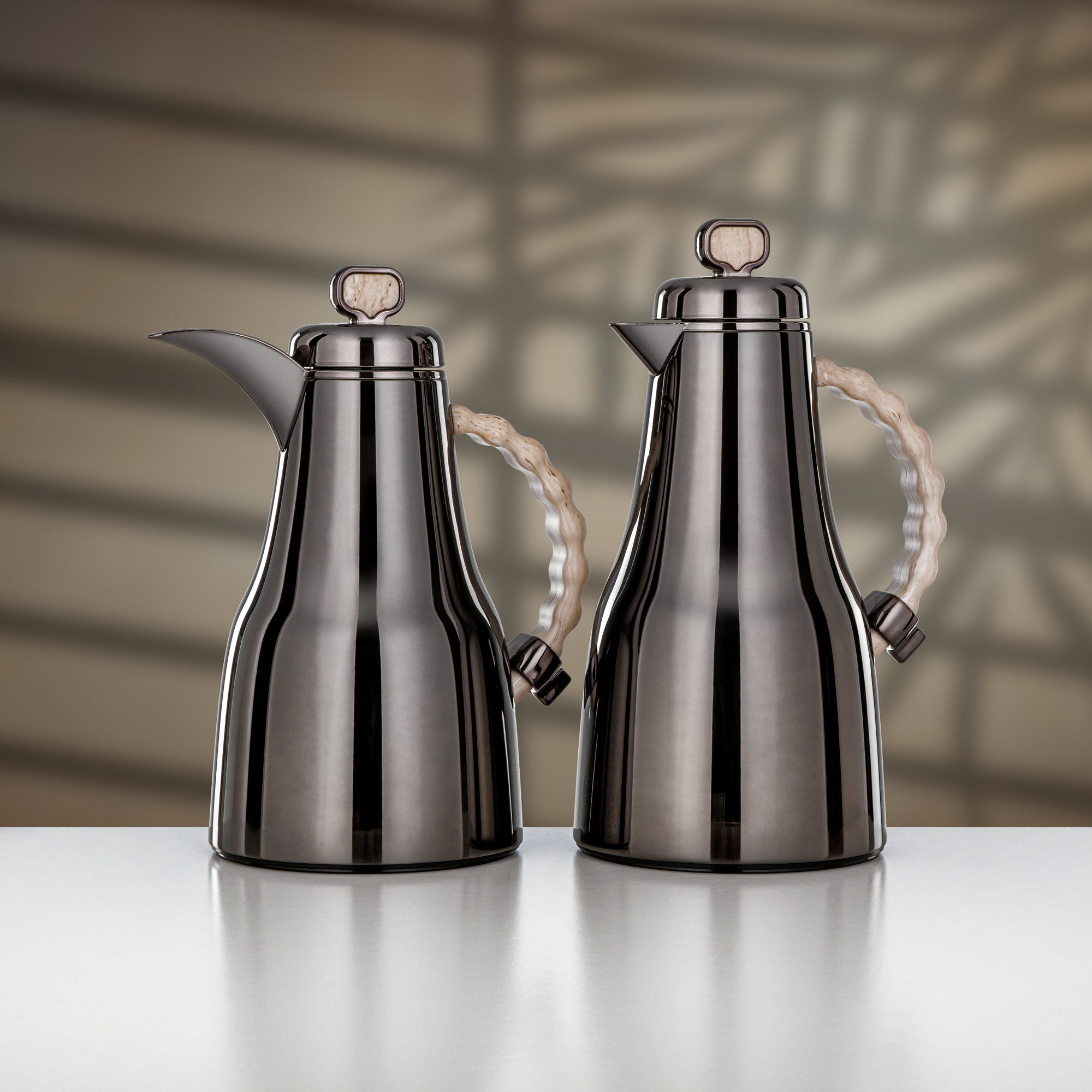Almarjan 2 Pieces Vacuum Flask Set, Gun Black & Travertine Marble