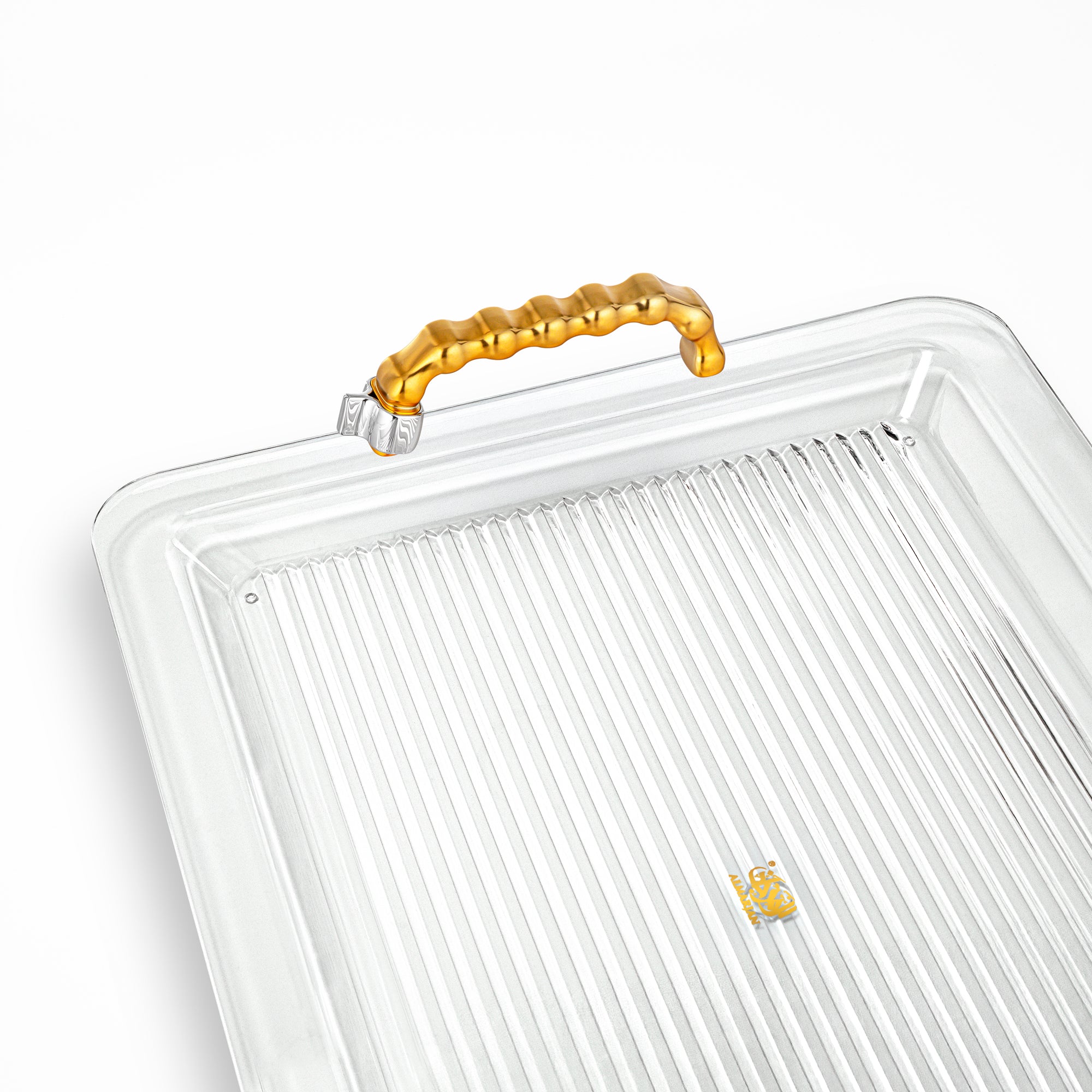 Almarjan 50 cm Acrylic Serving Tray, Silver & Matt Gold