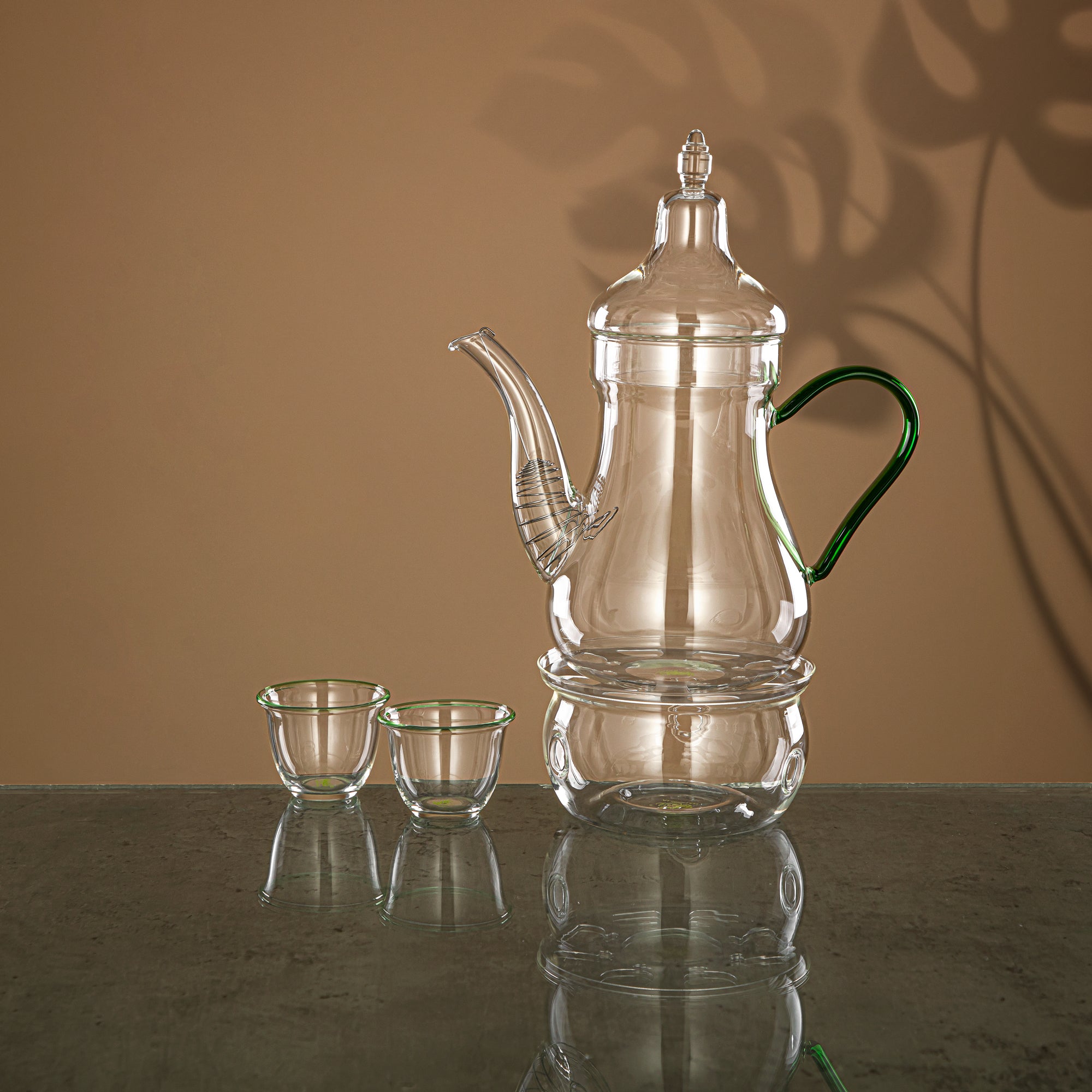 Almarjan Coffee Set 8 Pieces, Borosilicate Glass, Clear & Green (GLS0010131) - Elegant Serveware