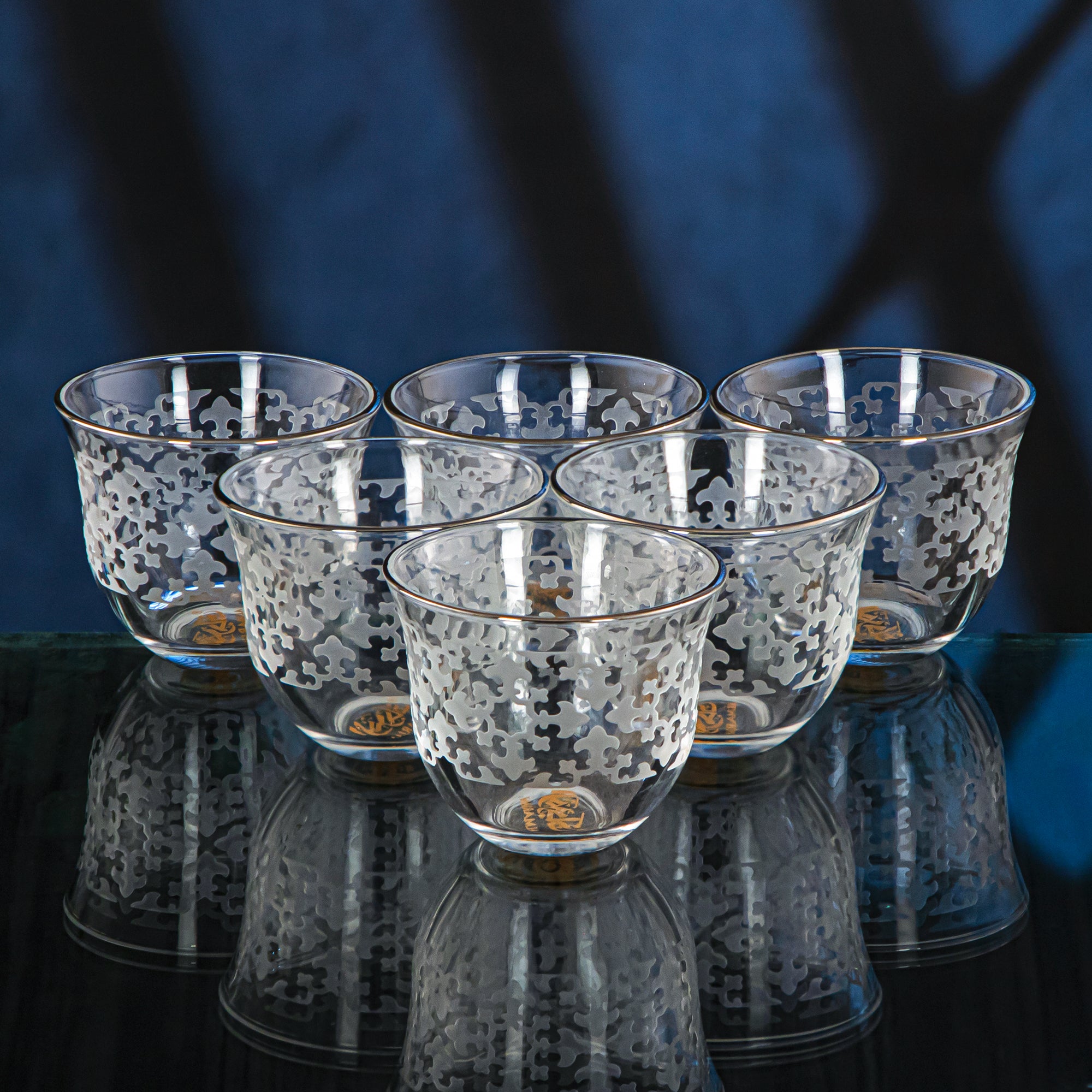 Almarjan 6 Pieces Zelij Collection Glass Cawa Cup With Silver Rim - GLS2630031