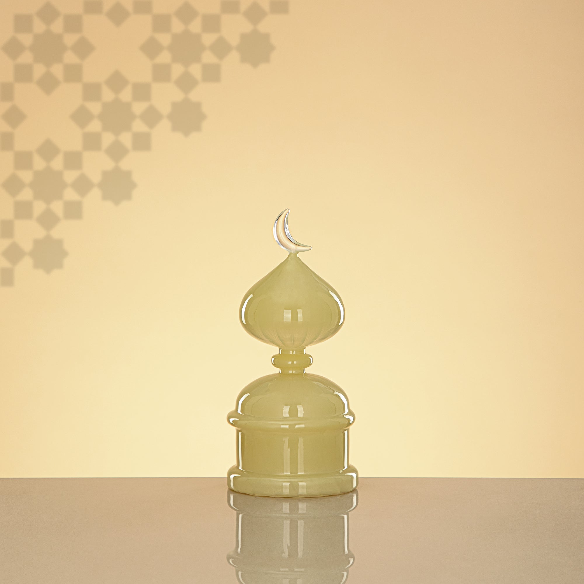 Almarjan Minaret Table Decoration 22cm x 10cm Ivory with Clear Crescent Moon – Noor Al Layali