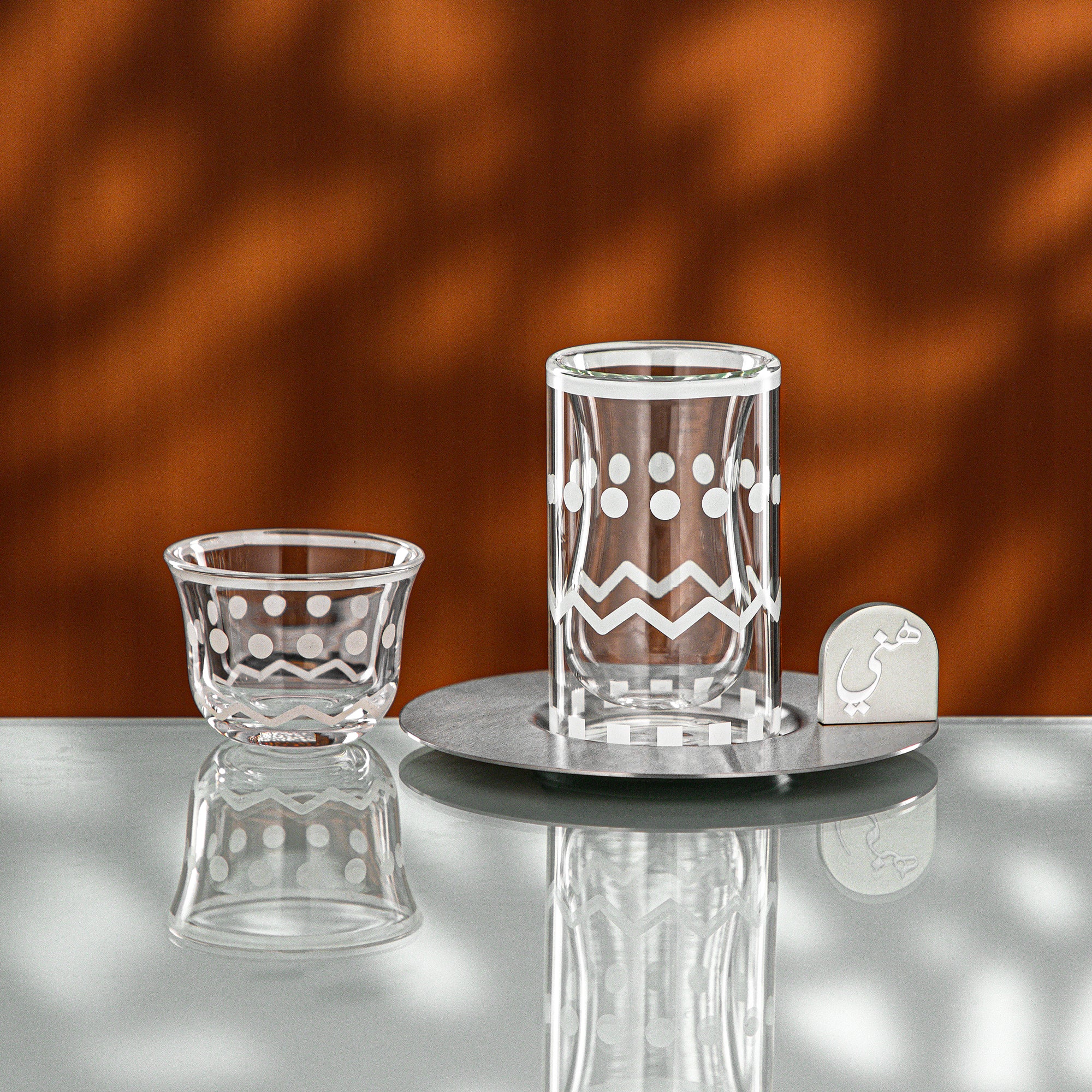 Almarjan Tea & Coffee Set 18 Pieces Matt Silver & White