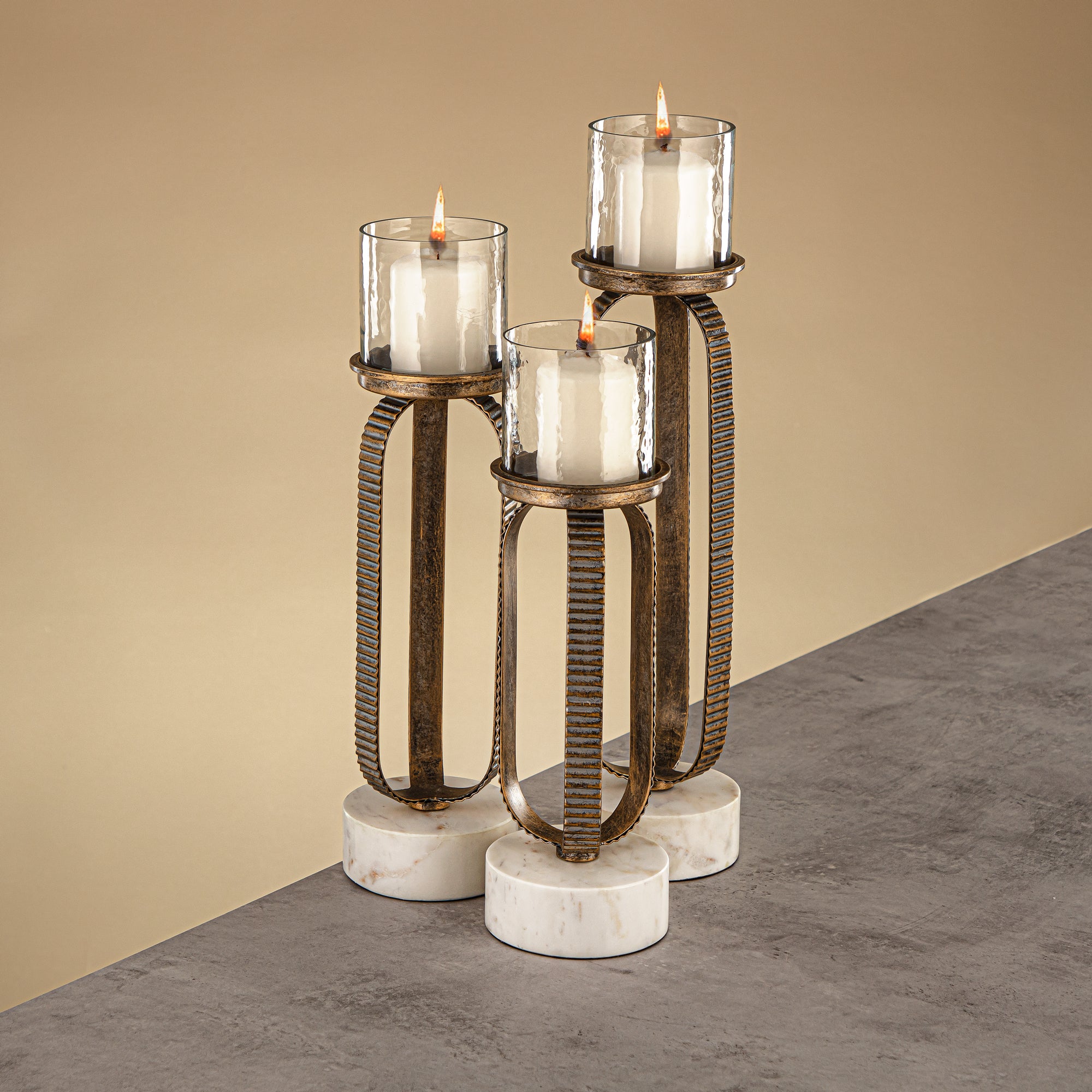 Almarjan Pillar Candle Holder 44cm Champagne Gold