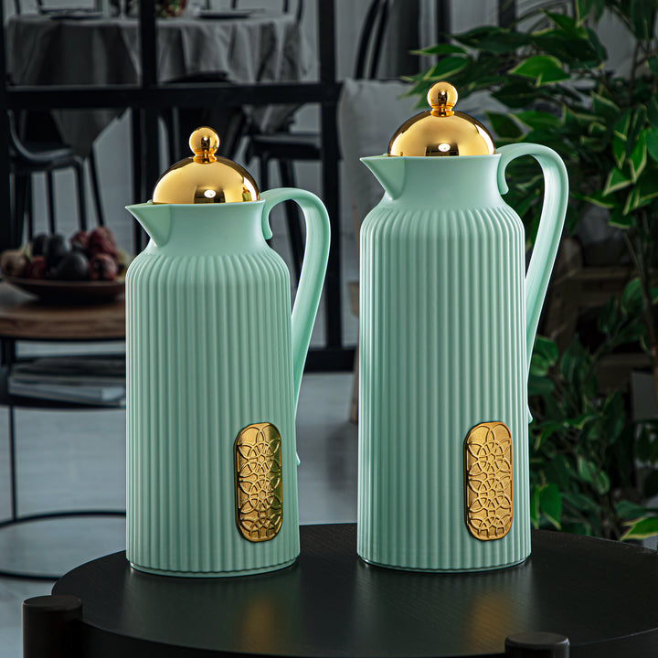 Almarjan 2 Pieces Vacuum Flask Set Light Green & Gold - GT105-070/100 LG/G