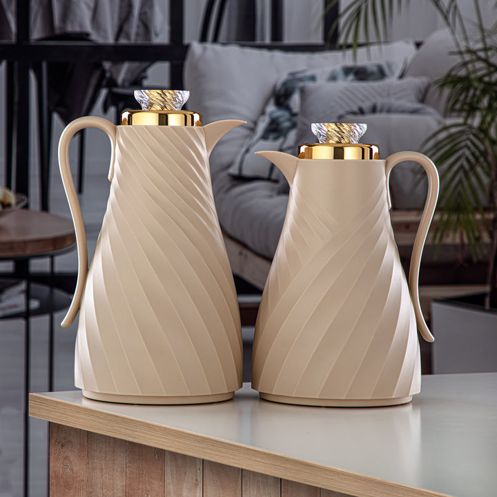 Almarjan 2 Pieces Vacuum Flask Set Beige & Gold - GT109-070/100 BG/G