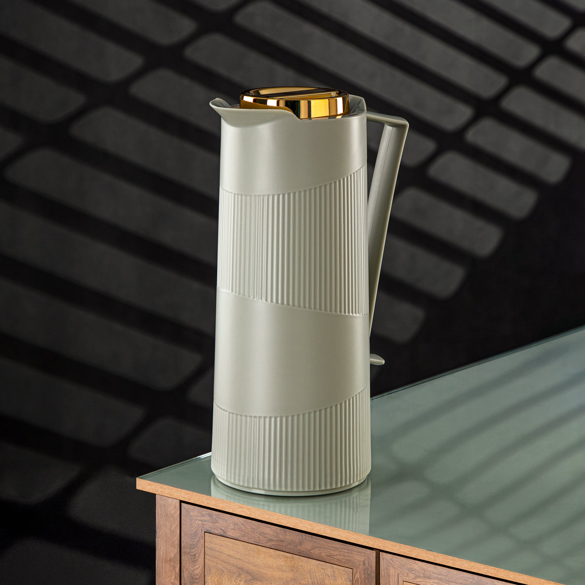 Almarjan Vacuum Flask Plastic 1L, Soft Grey & Gold (GT119-100 SG/G) - Everyday Hospitality