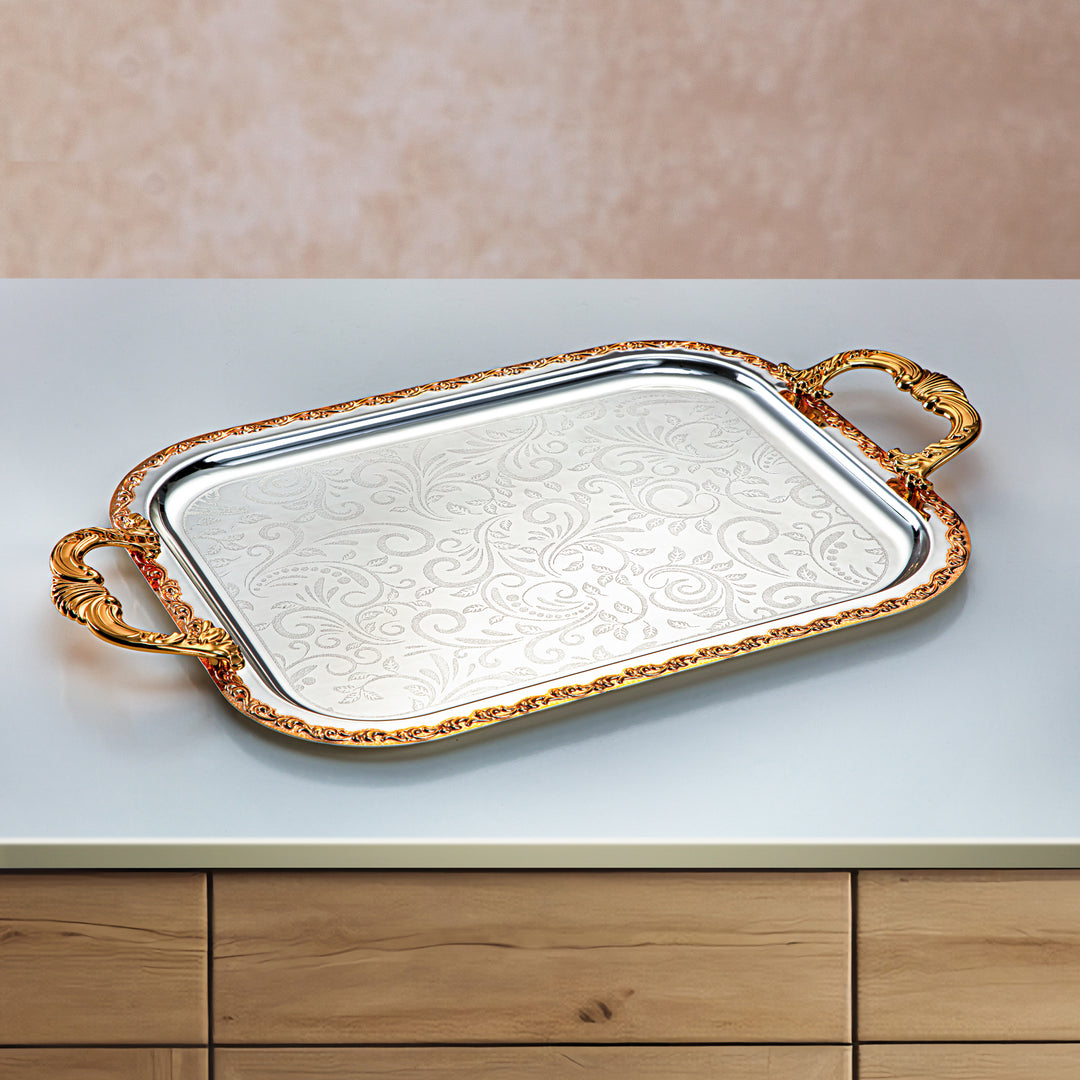 Almarjan 3 Pieces Serving Tray Set Silver & Gold - HT2305005