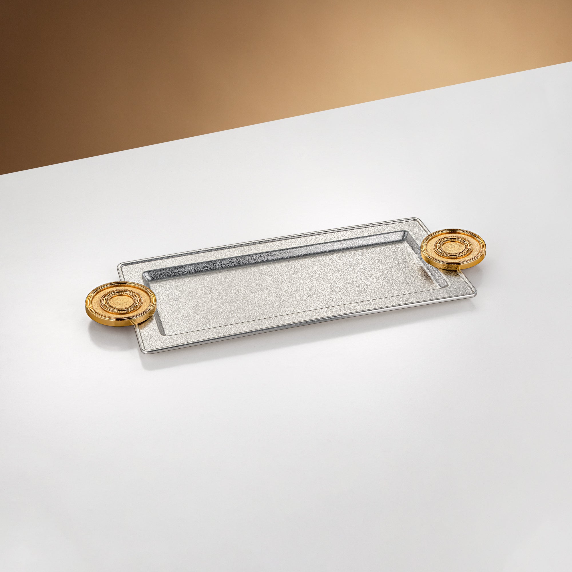 صينية تقديم المرجان 50 سم فضي وذهبي بتصميم متشقق