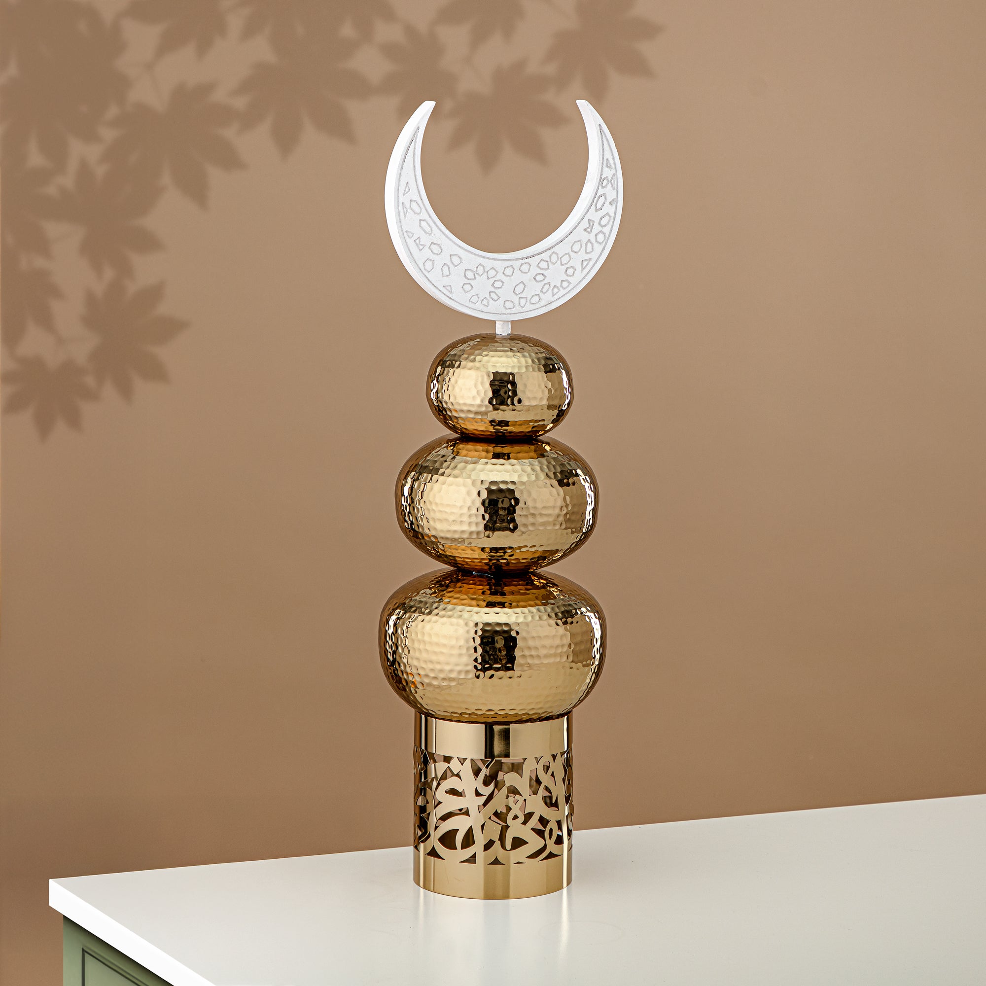 زينة طاولة المرجان ستانلس ستيل 54 سم ذهبية وبيضاء (MD-3037A) - زينة رمضان