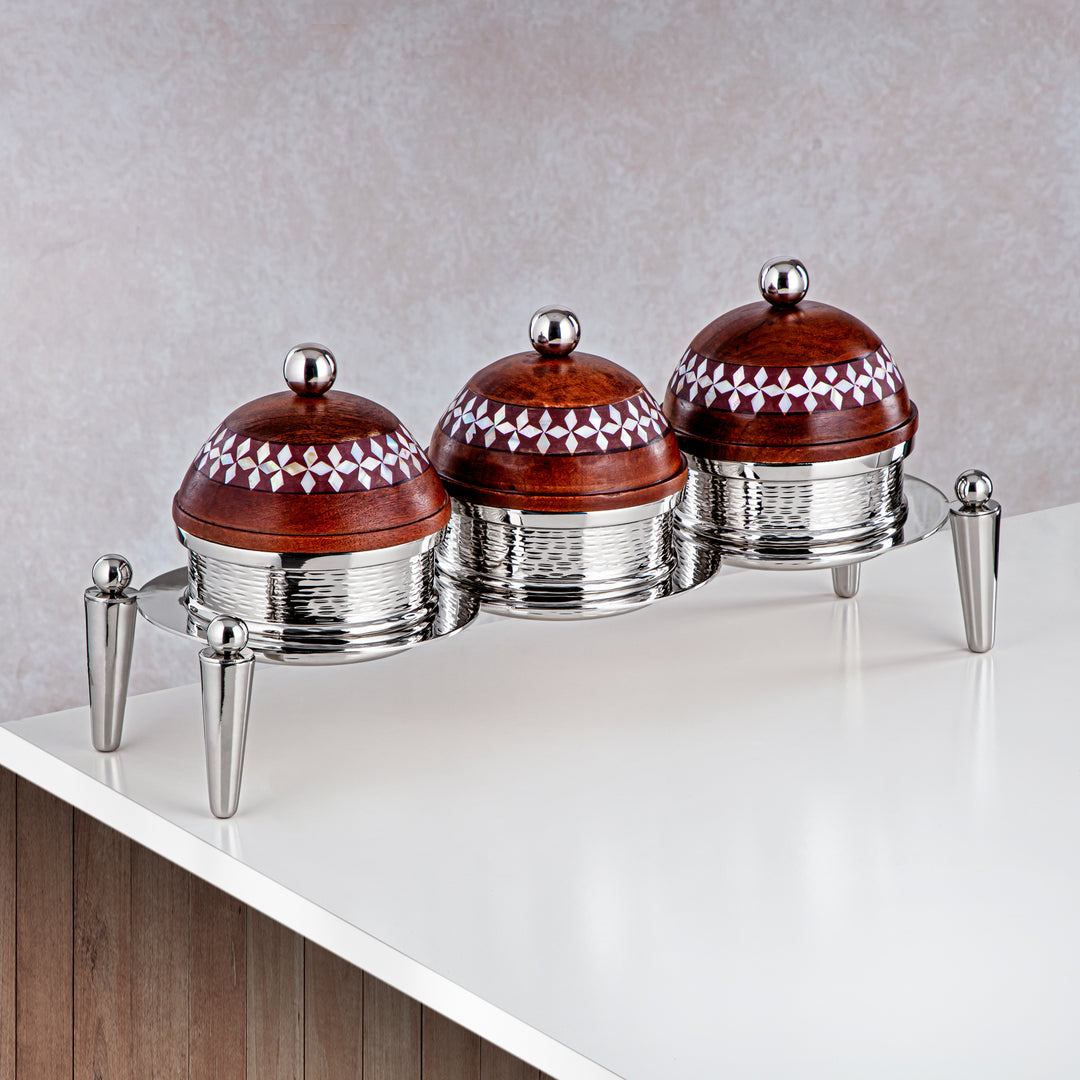 Almarjan 3 Part Candy Set Wood & Silver - MD-2106 C