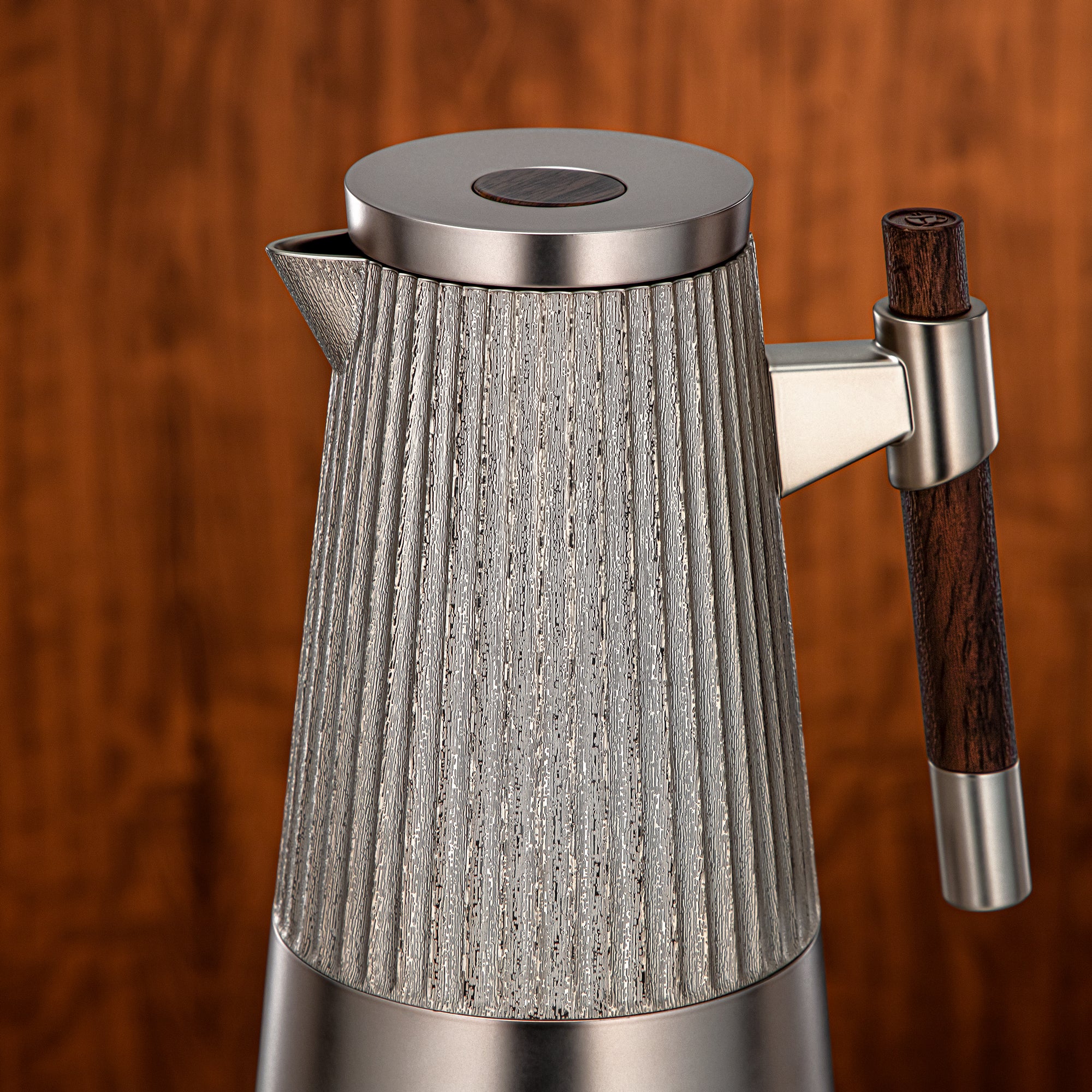 طقم ترامس المرجان 1 لتر + 1 لتر بلمسة نيكل غير لامع وخشب داكن غير لامع