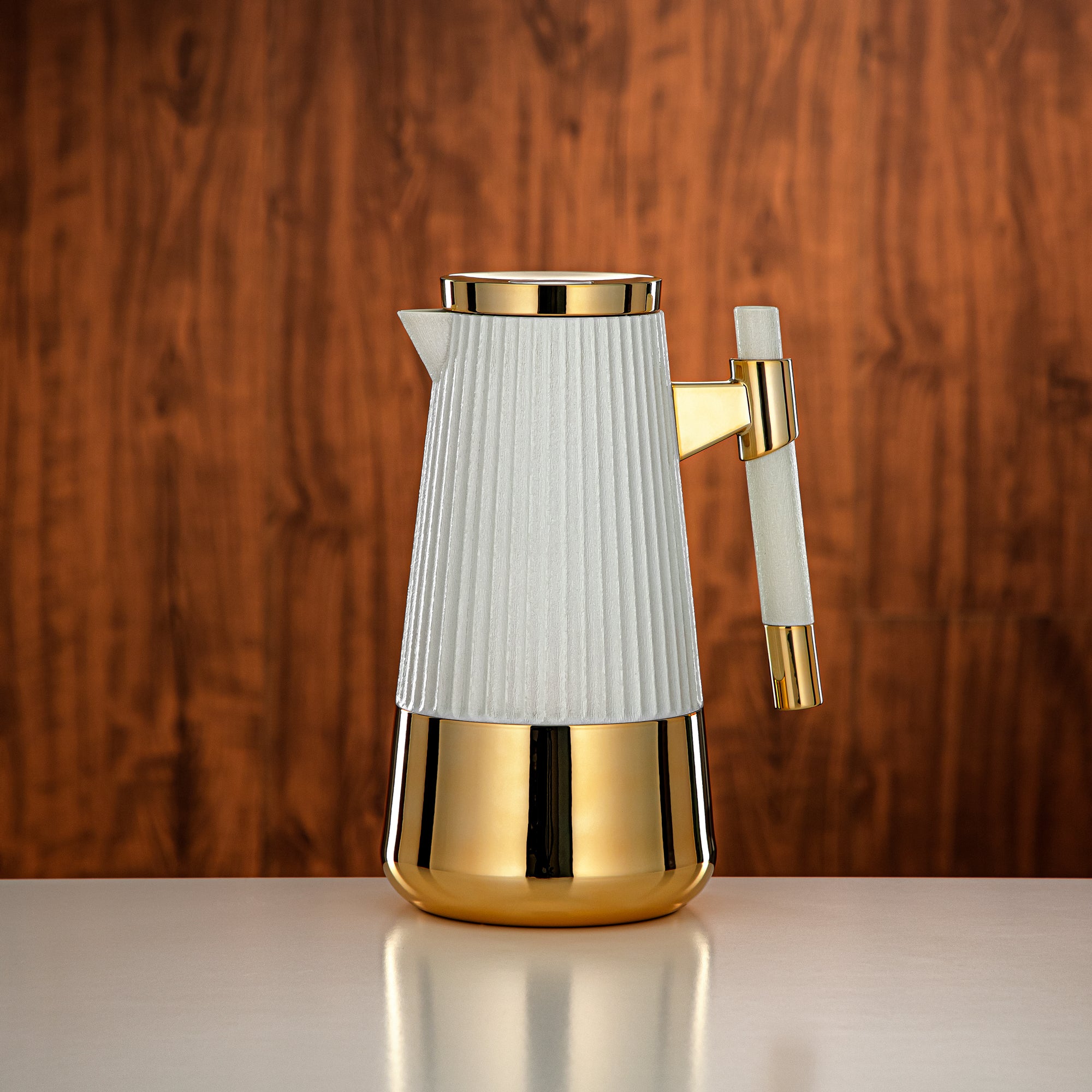 Almarjan Vacuum Flask Set 1L + 1L Pearl White & Gold