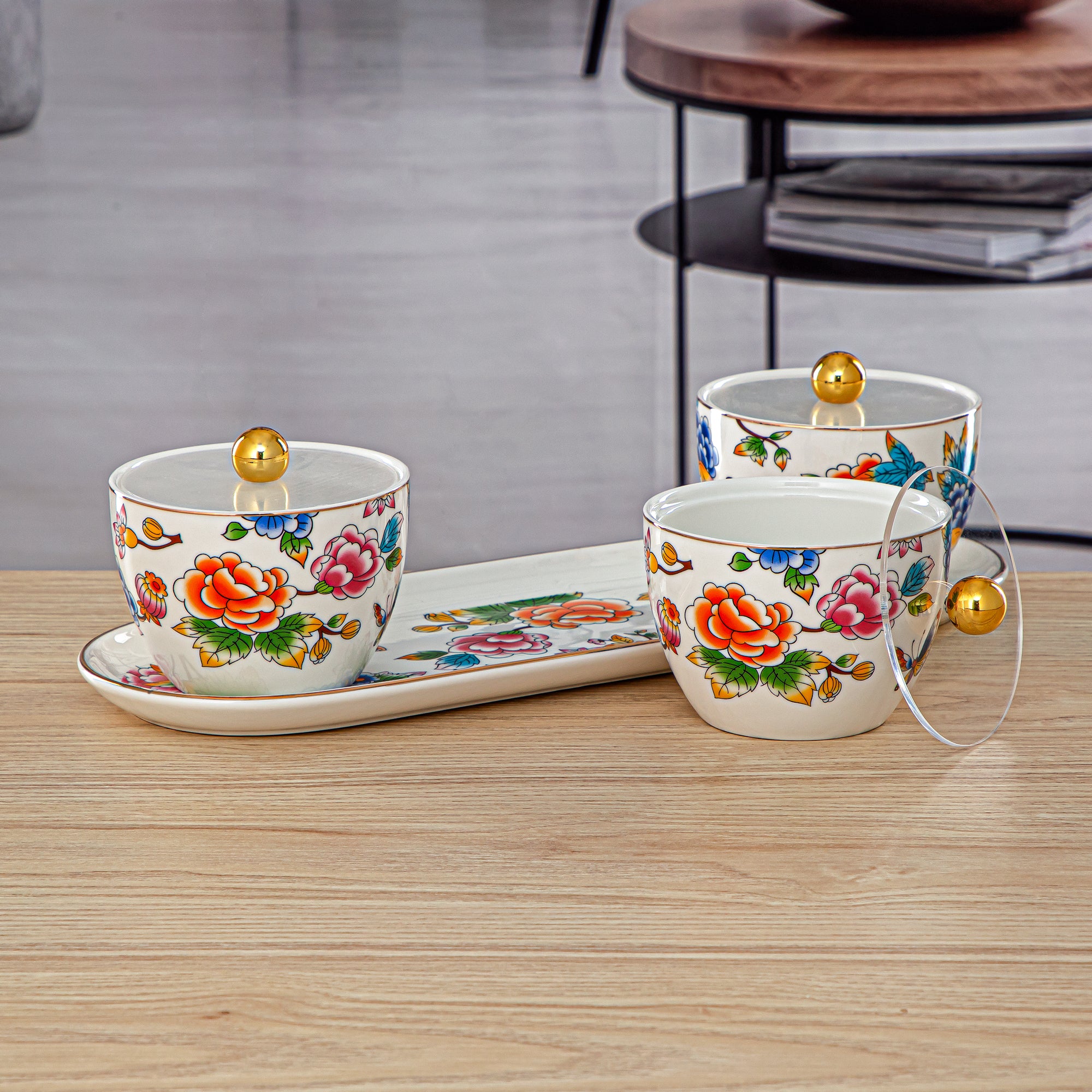 Almarjan 4 Pieces Fonon Collection Porcelain Snack Bowl Set - 2070