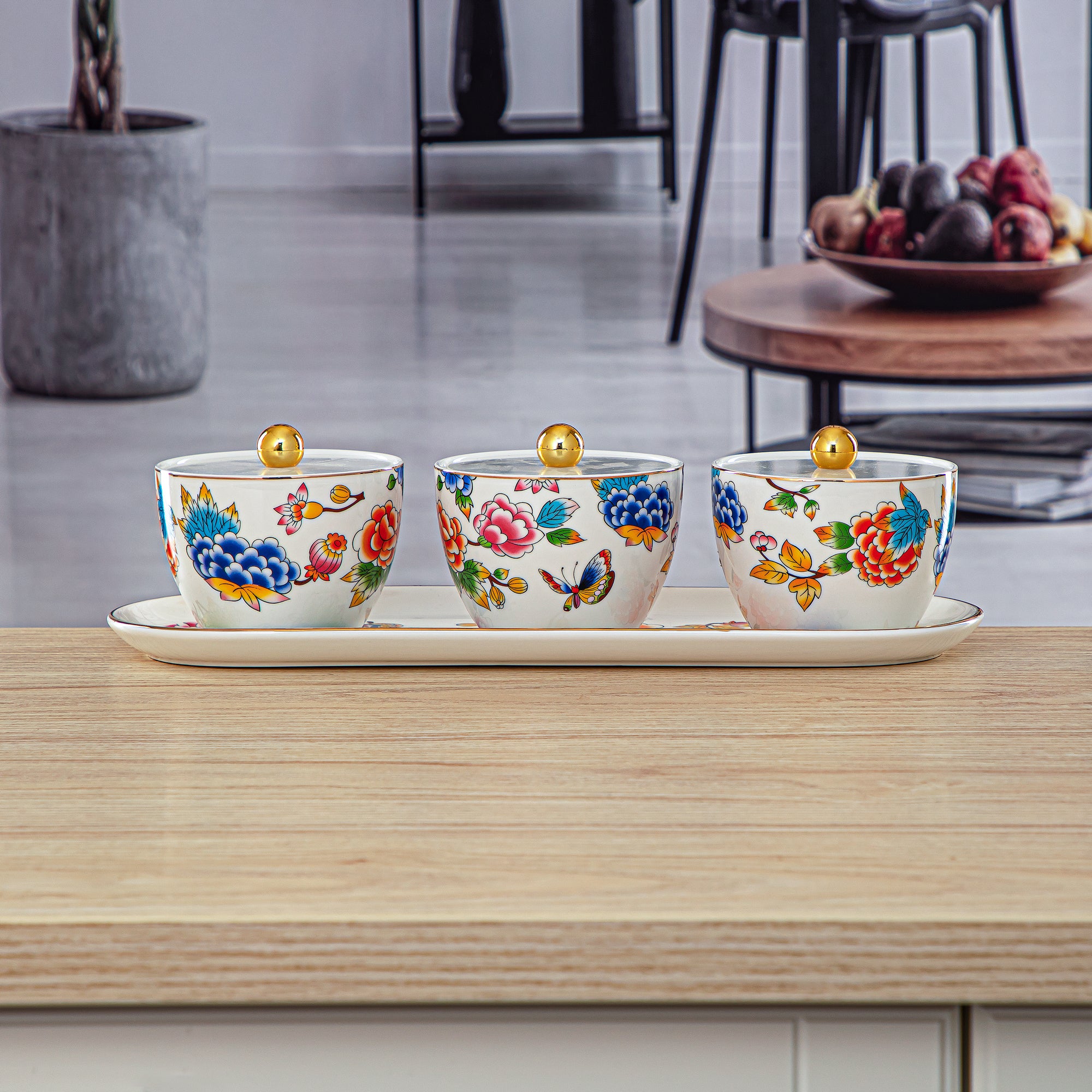 Almarjan 4 Pieces Fonon Collection Porcelain Snack Bowl Set - 2070