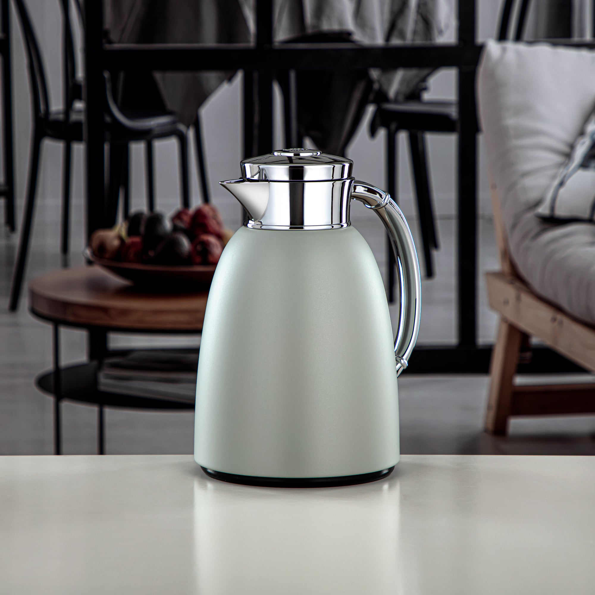 Almarjan Vacuum Flask 1.0L (QVC-1000Q265YZC) - Push Button, Stone Grey & Silver | Modern Serveware