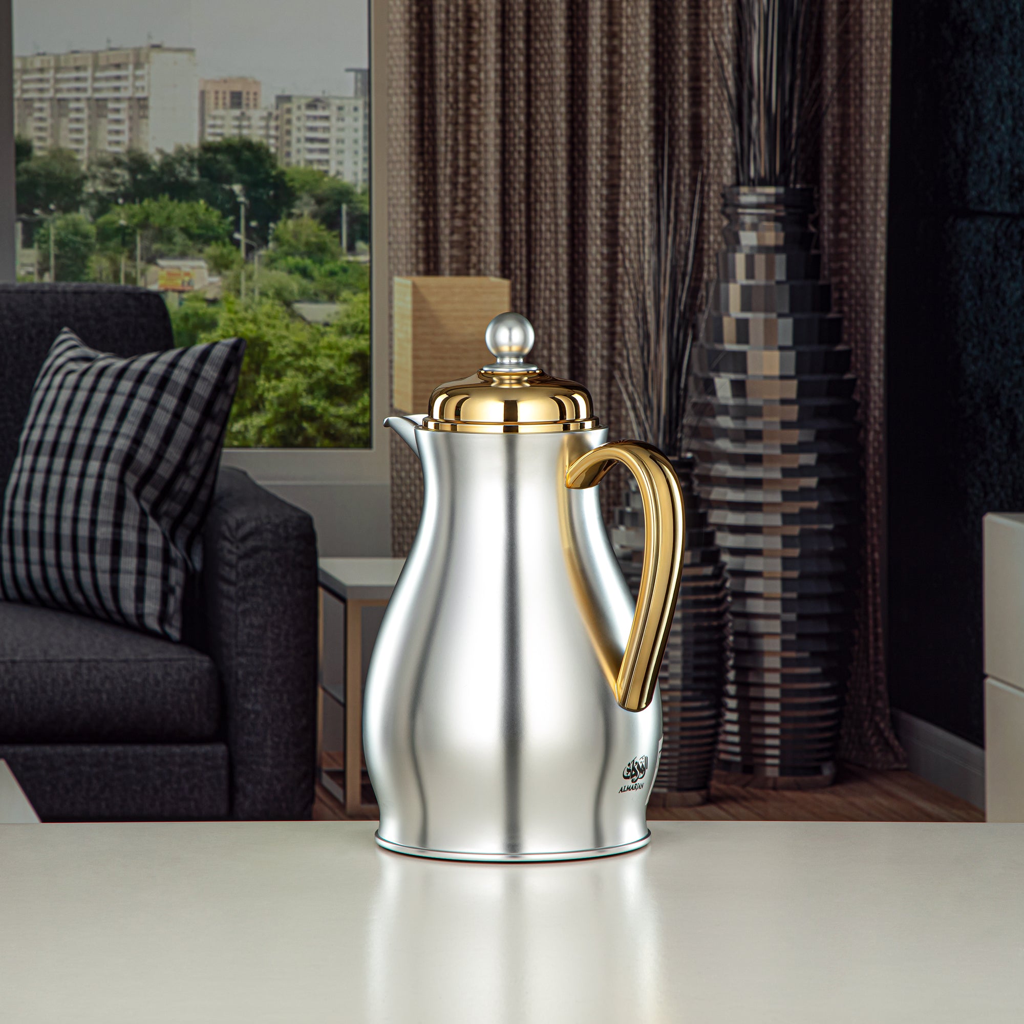 ترمس المرجان جسم معدني مع عبوة زجاجية 0.5L فضي مطفي وذهبي (RPA-050-MSG) – مجموعة أناقة يومية