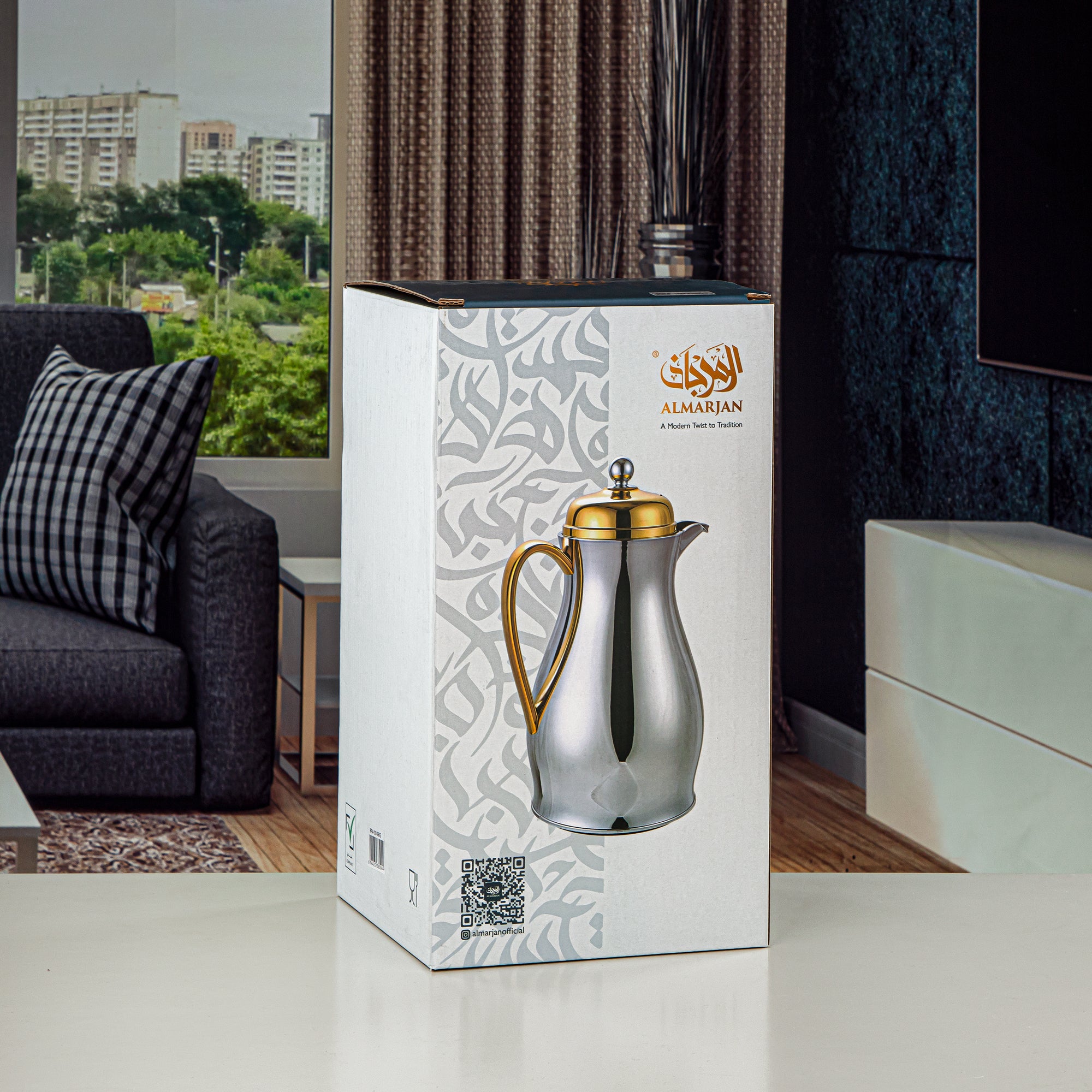 ترمس المرجان جسم معدني مع عبوة زجاجية 0.5L فضي مطفي وذهبي (RPA-050-MSG) – مجموعة أناقة يومية
