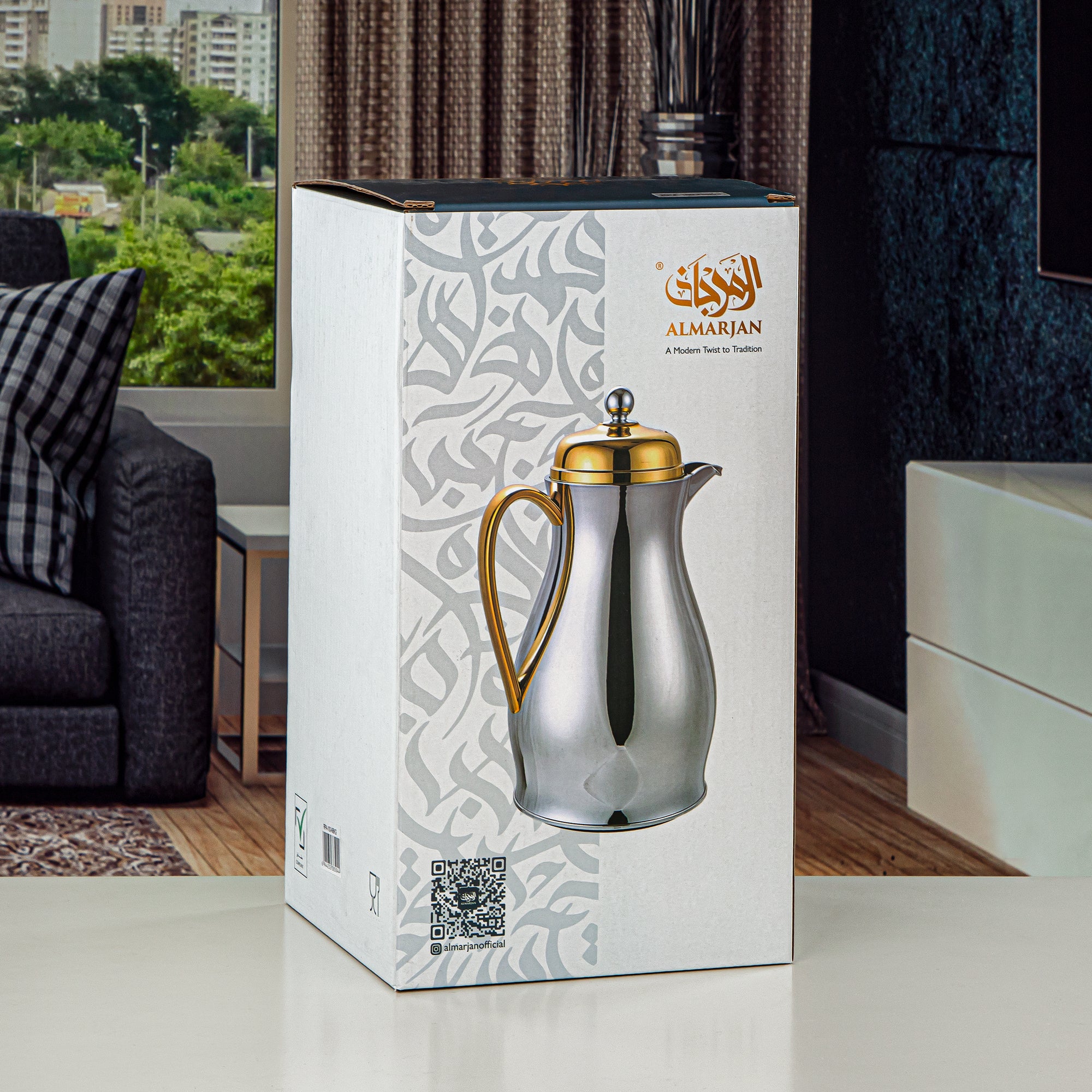 ترمس المرجان بجسم معدني مع عبوة زجاجية سعة 1.4L بلون نيكل أسود وذهبي (RPA-140-NBKG) – مجموعة أناقة يومية