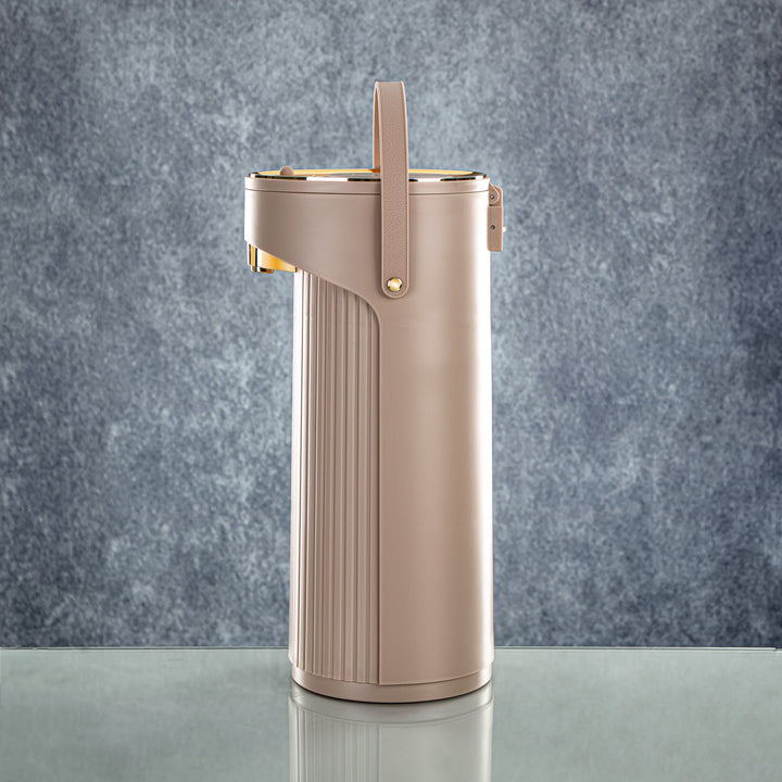 Almarjan 2.2 Liter Pump Vacuum Flask Light Brown & Gold - SM-2417A-220 LBR/G