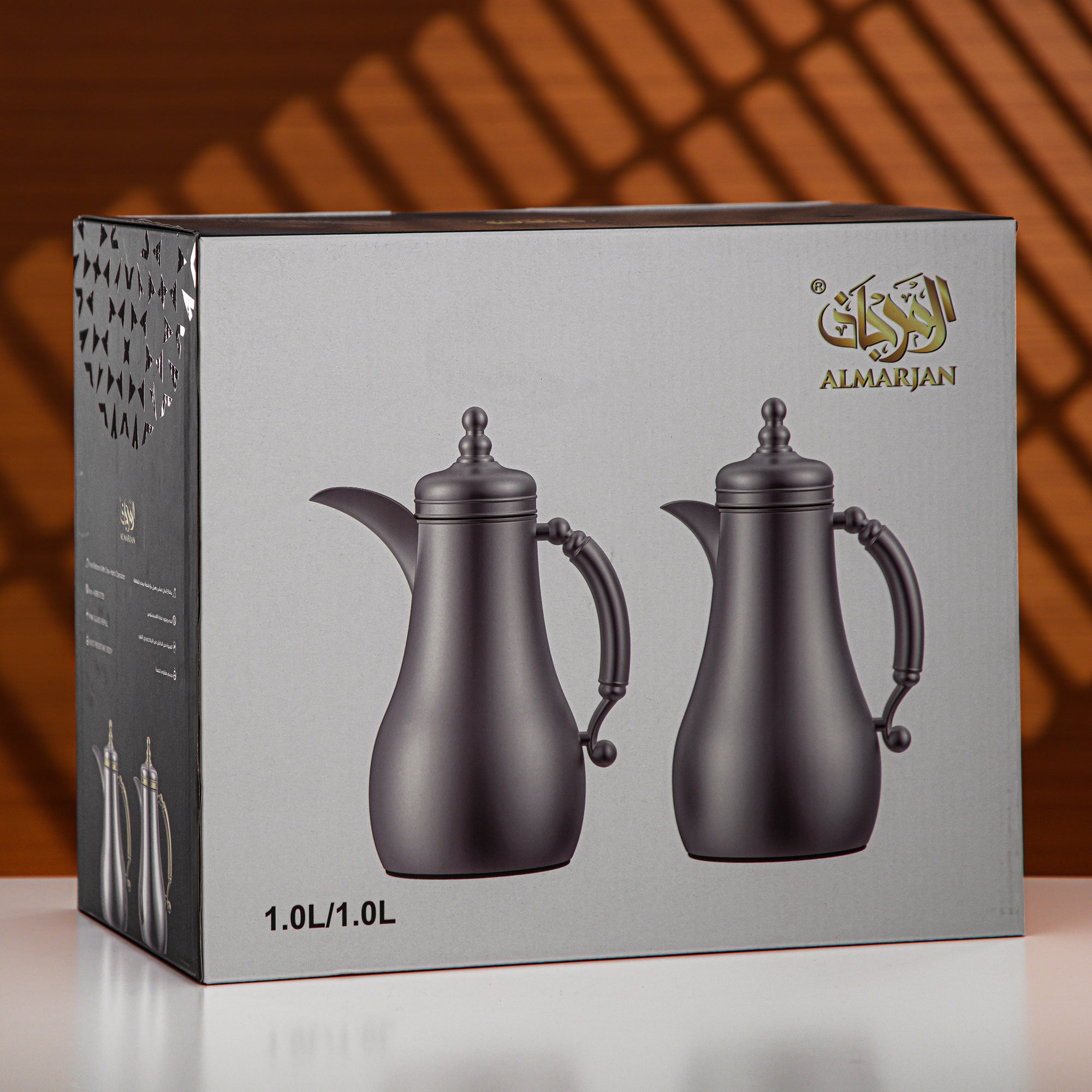Almarjan Vacuum Flask Set 1L + 1L Black Nickel & Black Marble