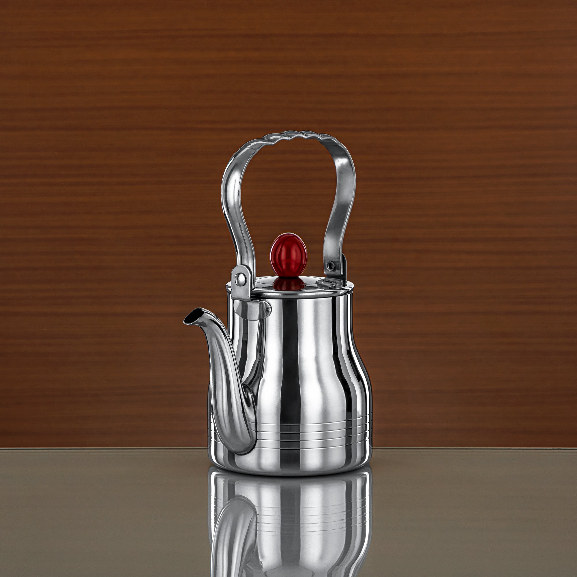 Almarjan 0.7 Liter Elegance Collection Stainless Steel Tea Kettle Silver & Maroon - STS0013138